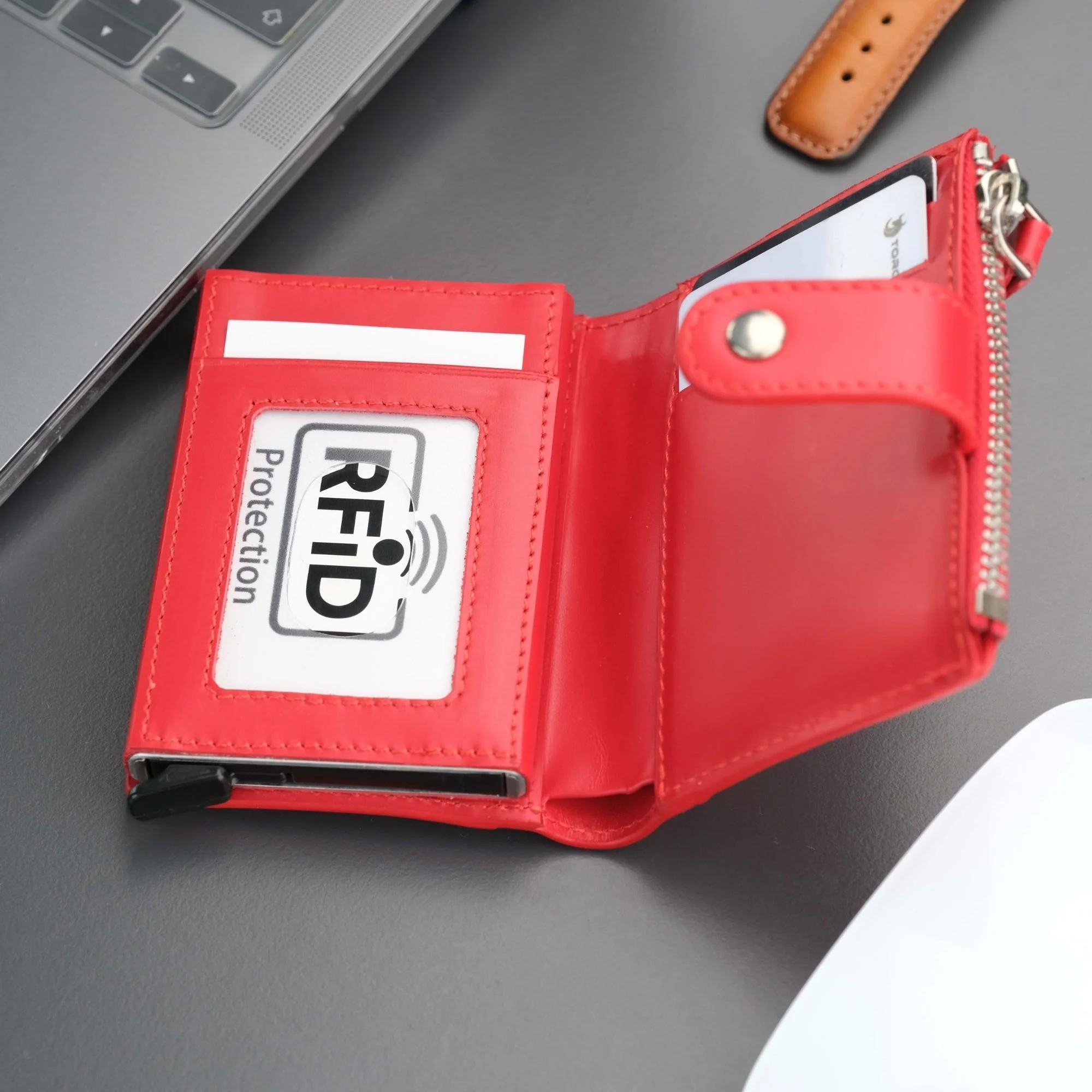 Glenrock Red Leather Pop-up Cardholder Wallet - Image 9