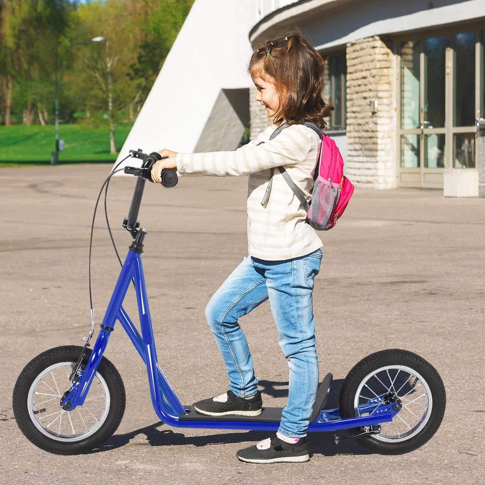 Height Adjustable Kid Kick Scooter with 12 Inch Air Filled Wheel-Navy - Image 2