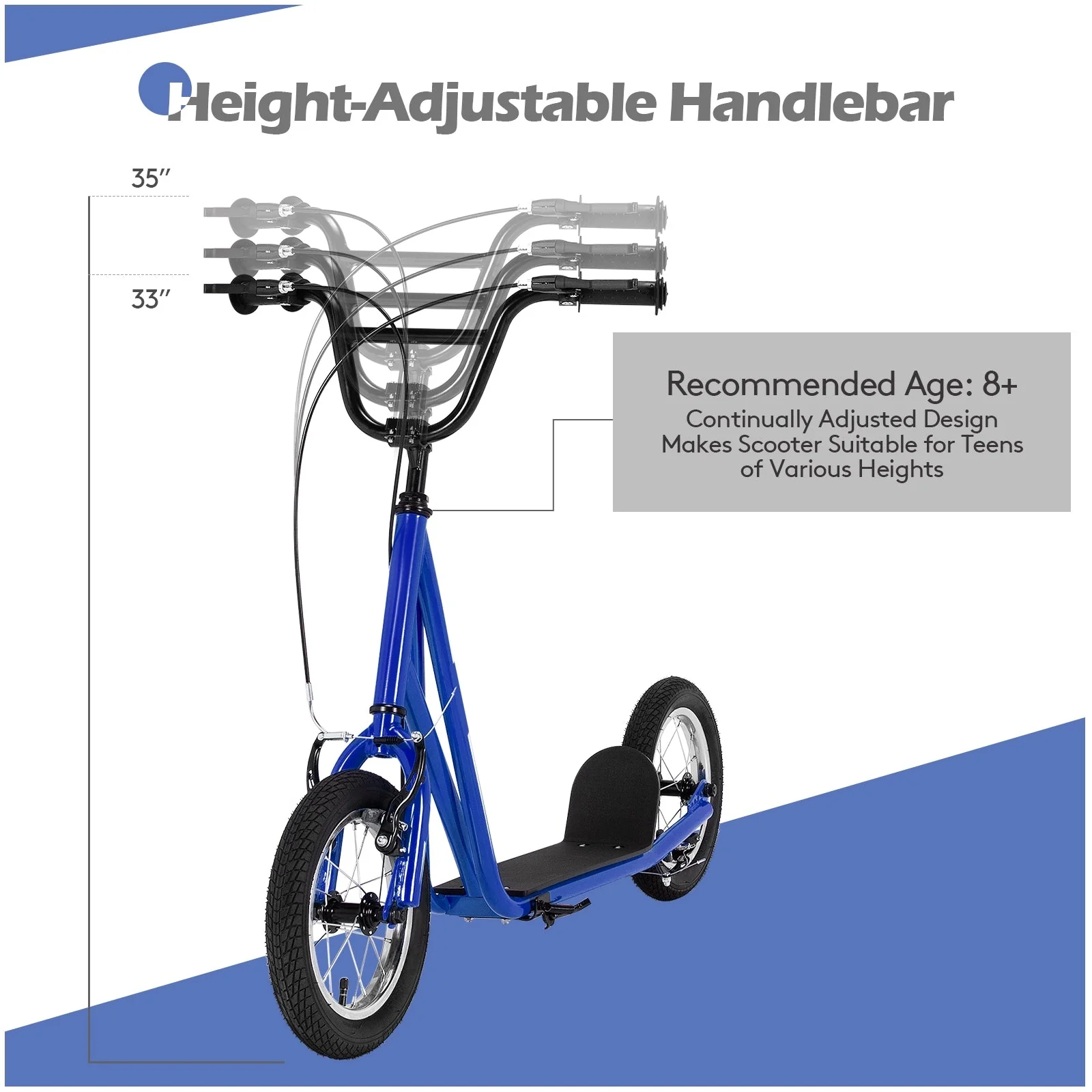 Height Adjustable Kid Kick Scooter with 12 Inch Air Filled Wheel-Navy - Image 5