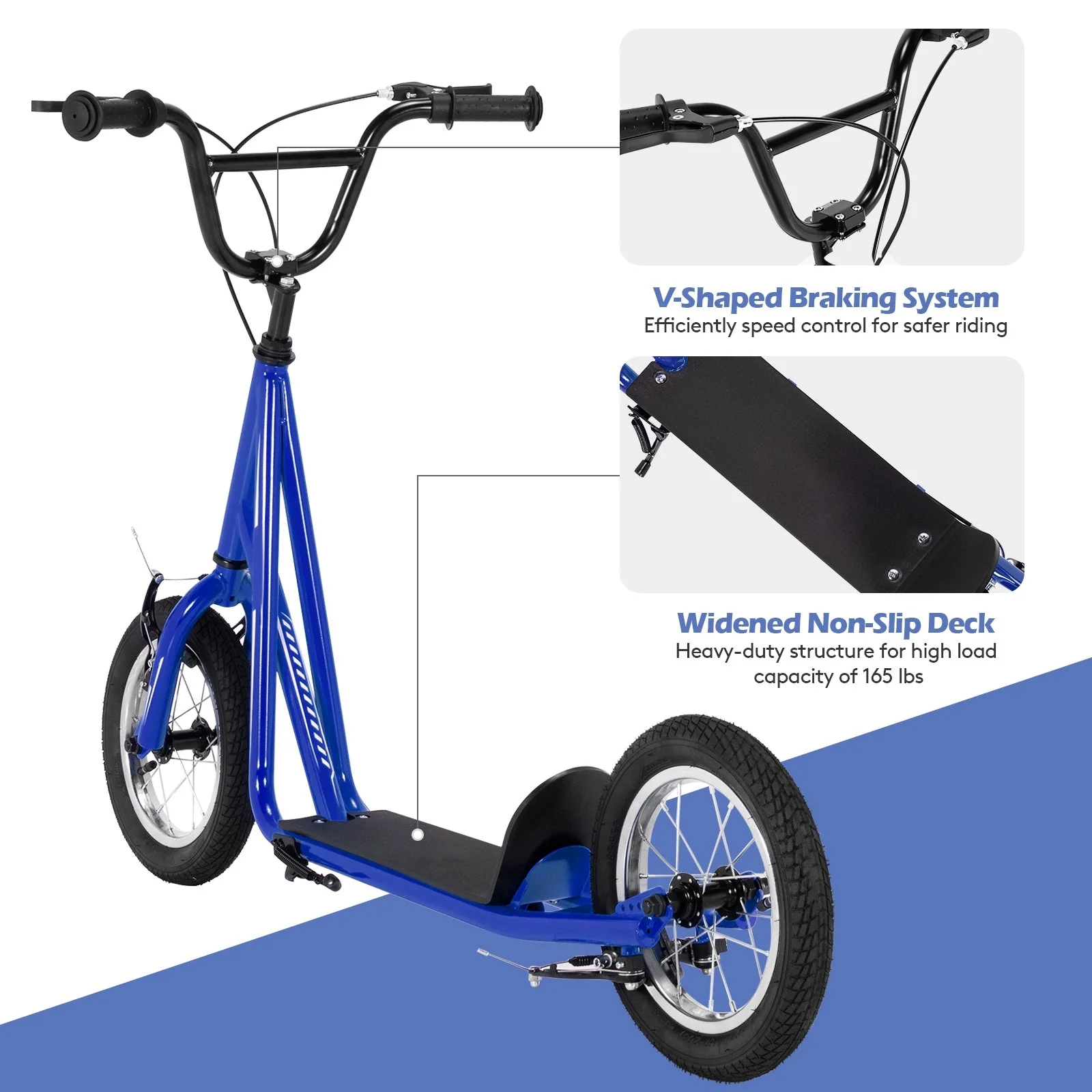 Height Adjustable Kid Kick Scooter with 12 Inch Air Filled Wheel-Navy - Image 8