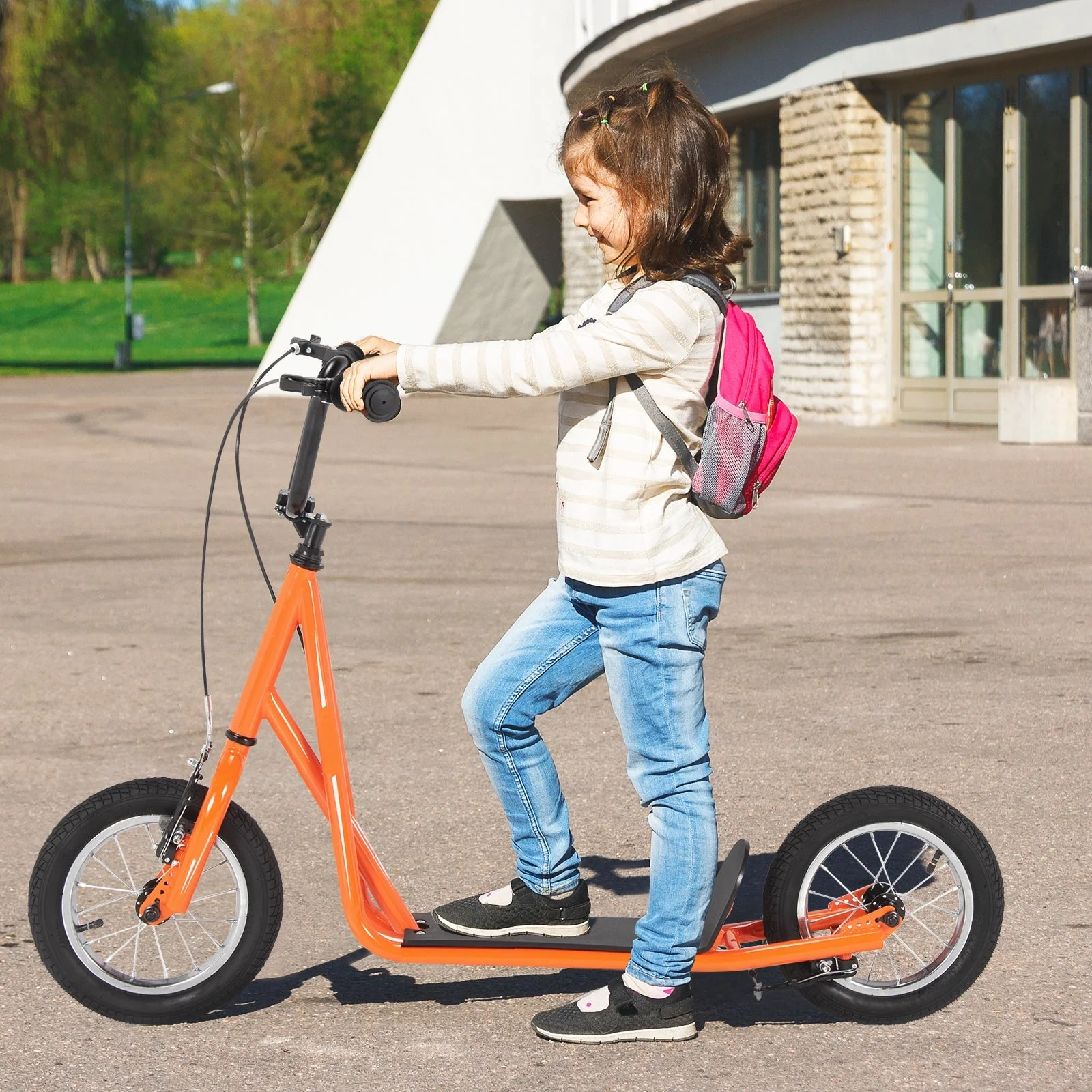 Height Adjustable Kid Kick Scooter with 12 Inch Air Filled Wheel-Orange - Image 6