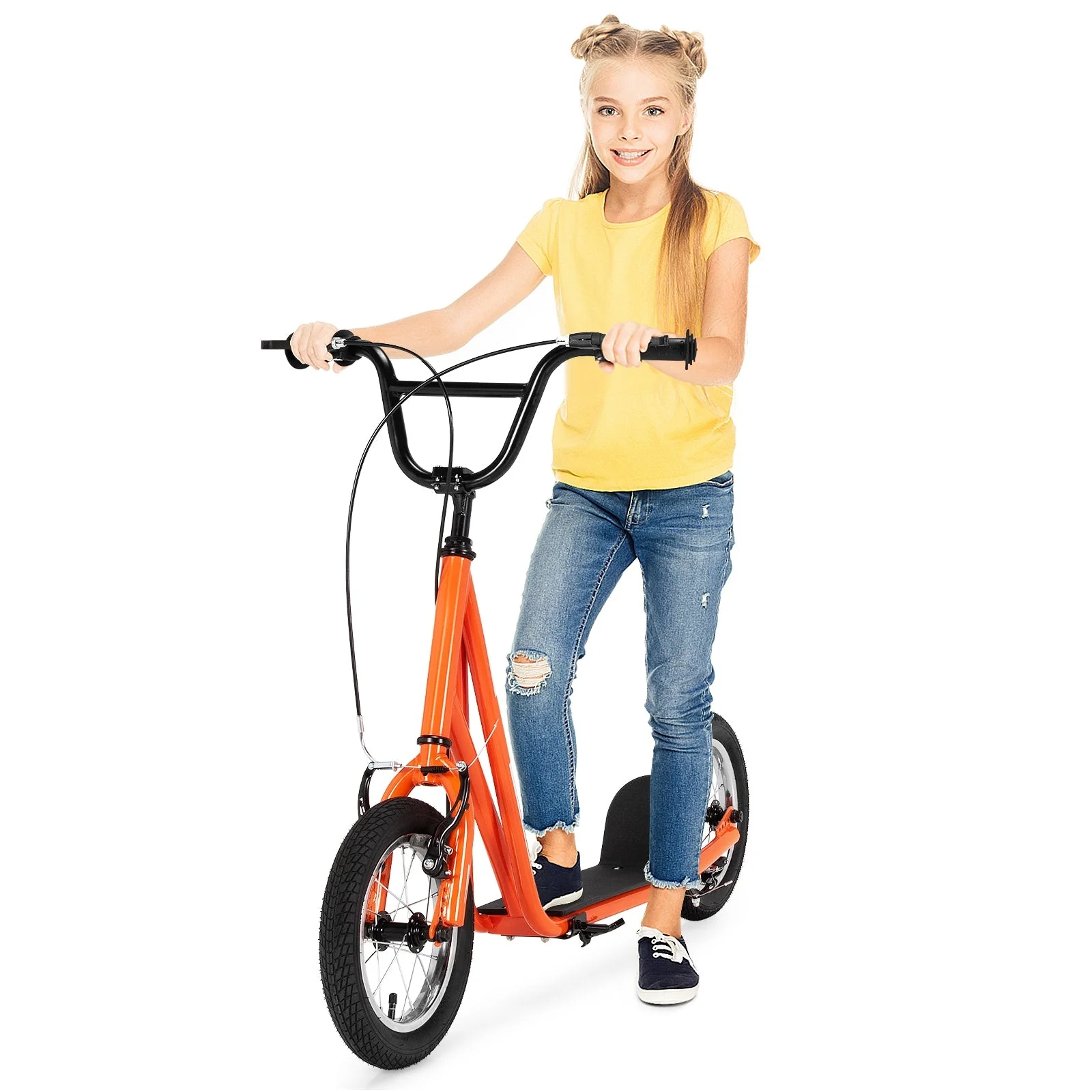 Height Adjustable Kid Kick Scooter with 12 Inch Air Filled Wheel-Orange - Image 7