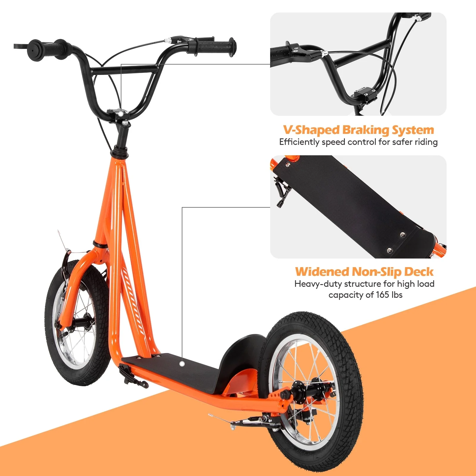 Height Adjustable Kid Kick Scooter with 12 Inch Air Filled Wheel-Orange - Image 8