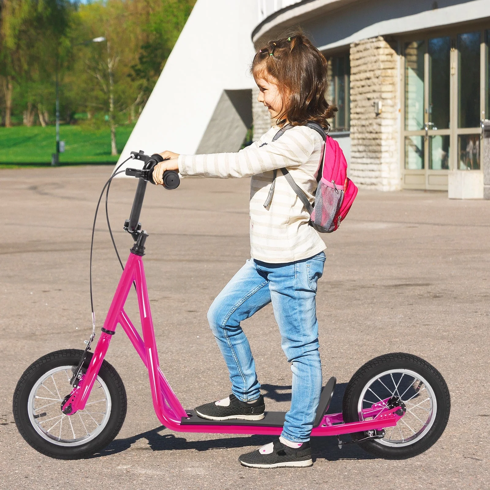Height Adjustable Kid Kick Scooter with 12 Inch Air Filled Wheel-Pink - Image 6