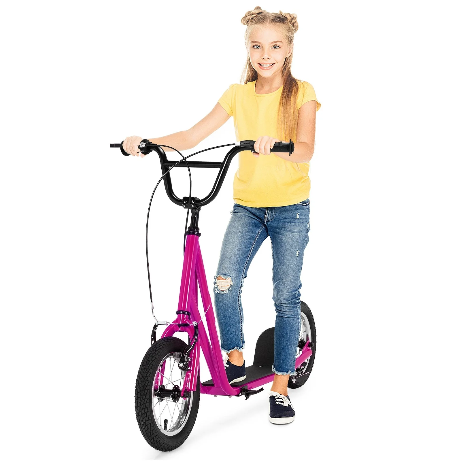 Height Adjustable Kid Kick Scooter with 12 Inch Air Filled Wheel-Pink - Image 7