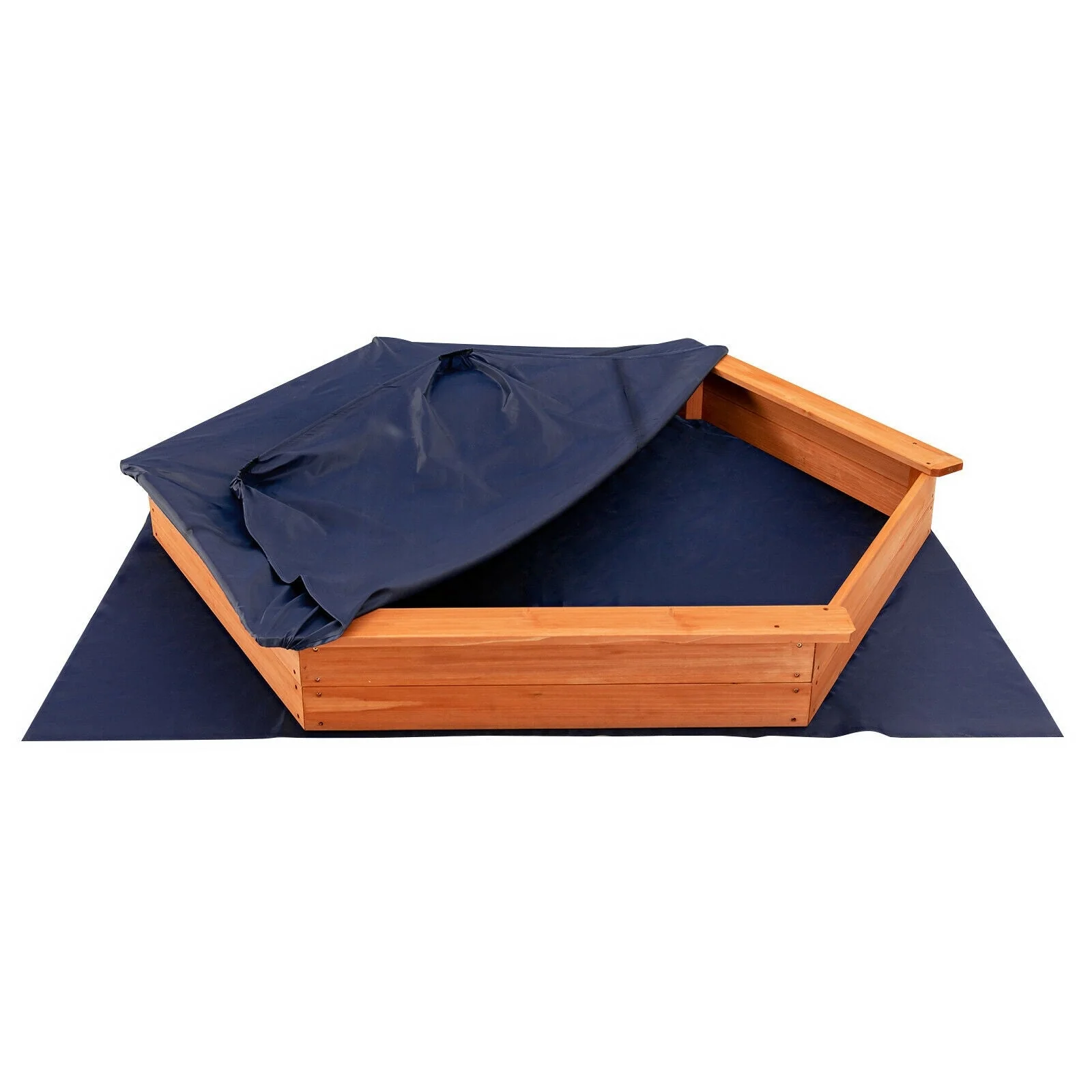 Hexagon Wooden Cedar Sand Box with Seat Boards - Image 3