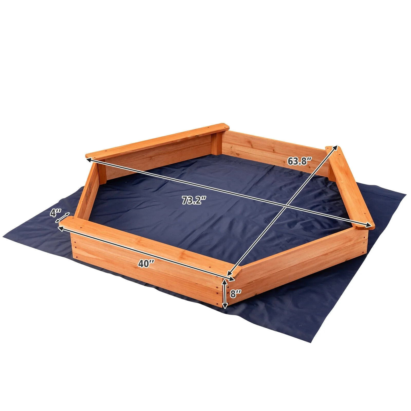 Hexagon Wooden Cedar Sand Box with Seat Boards - Image 5