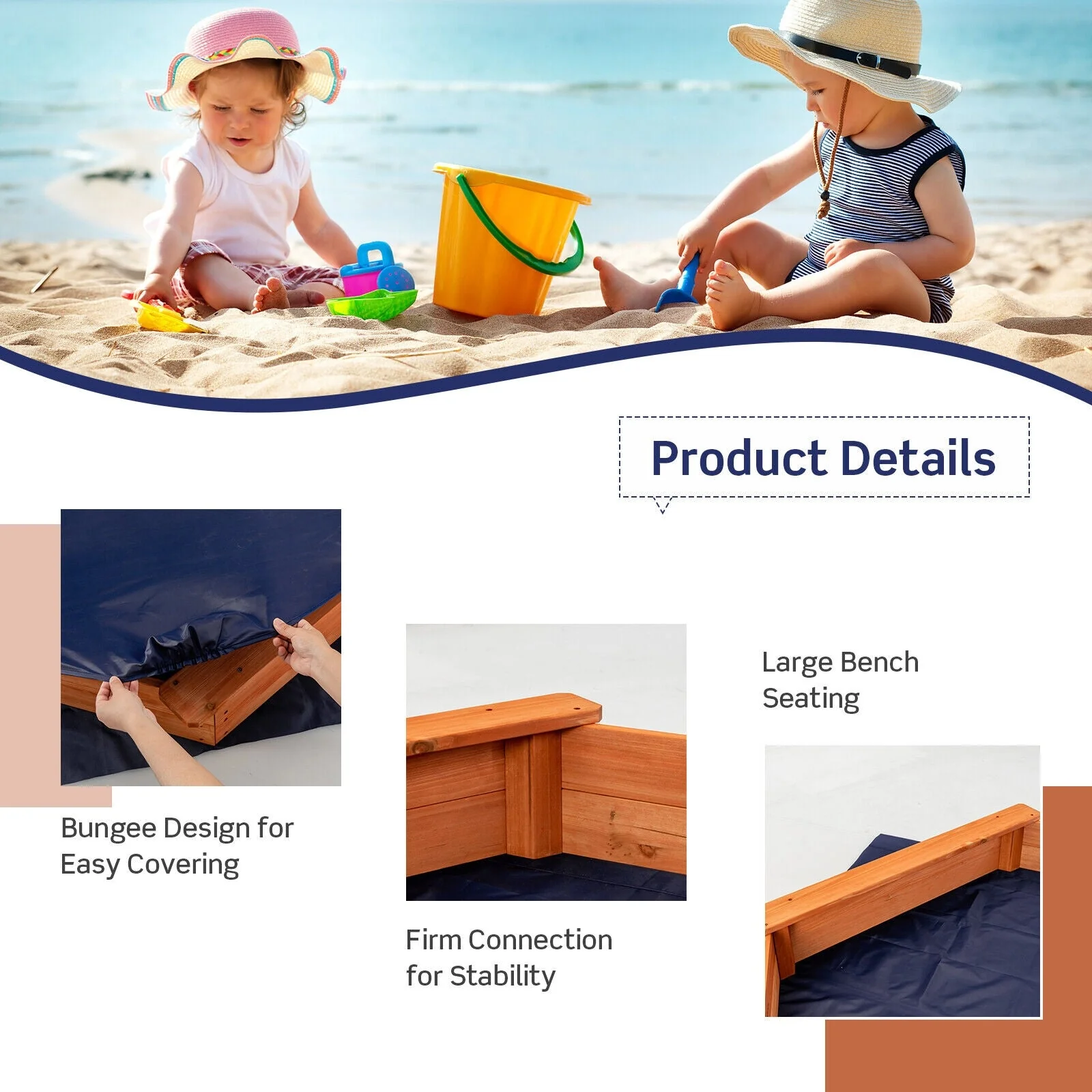 Hexagon Wooden Cedar Sand Box with Seat Boards - Image 8