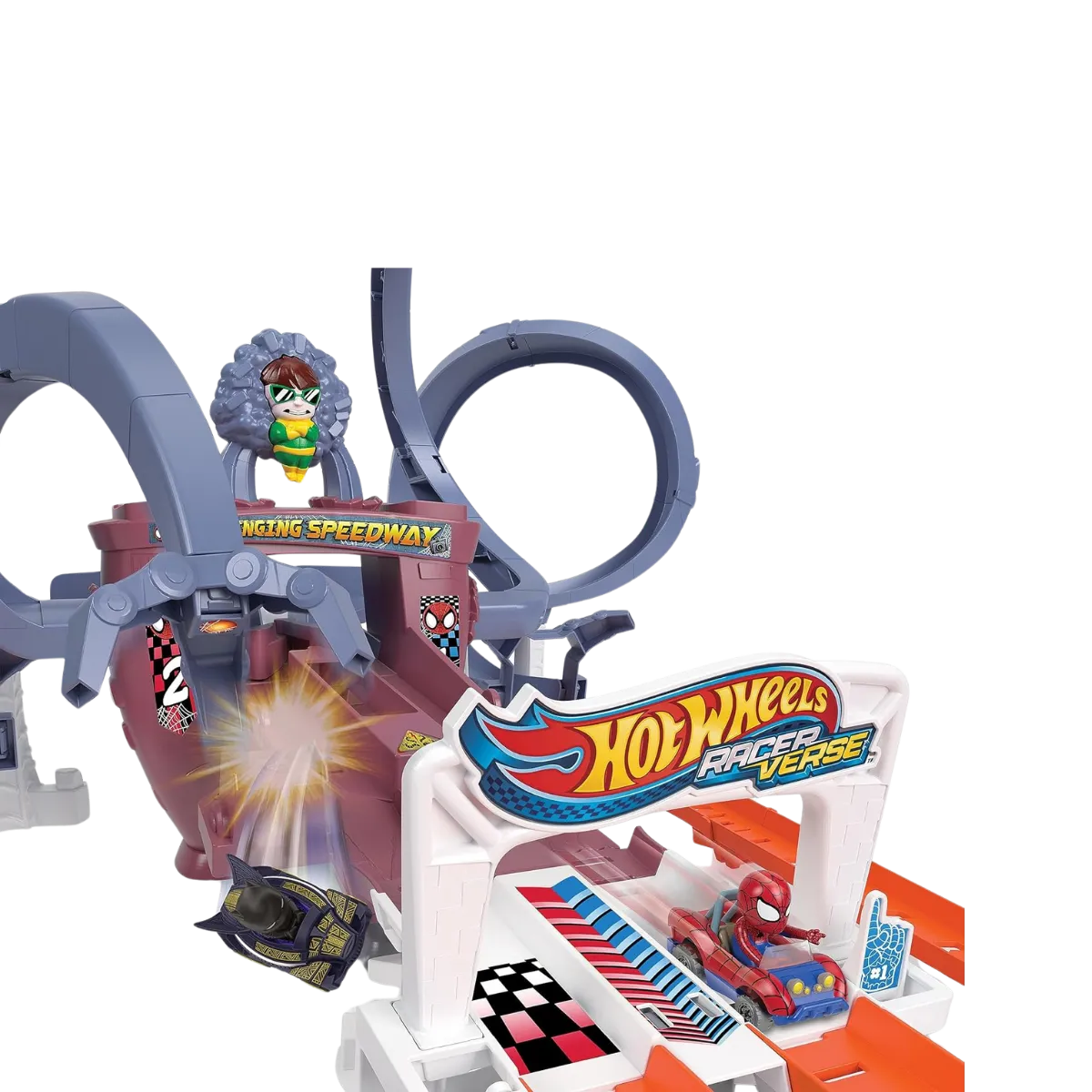 Hot Wheels Spider-Man Web-Slinging Speedway Track Set Spider-Man & Black Panther - Image 2