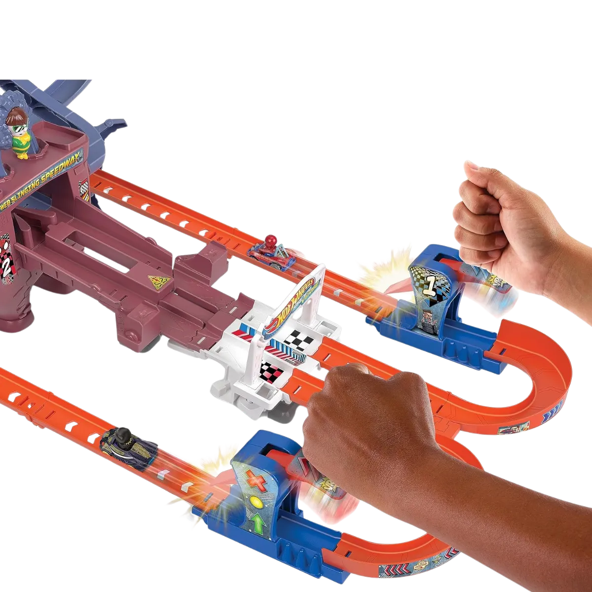 Hot Wheels Spider-Man Web-Slinging Speedway Track Set Spider-Man & Black Panther - Image 3