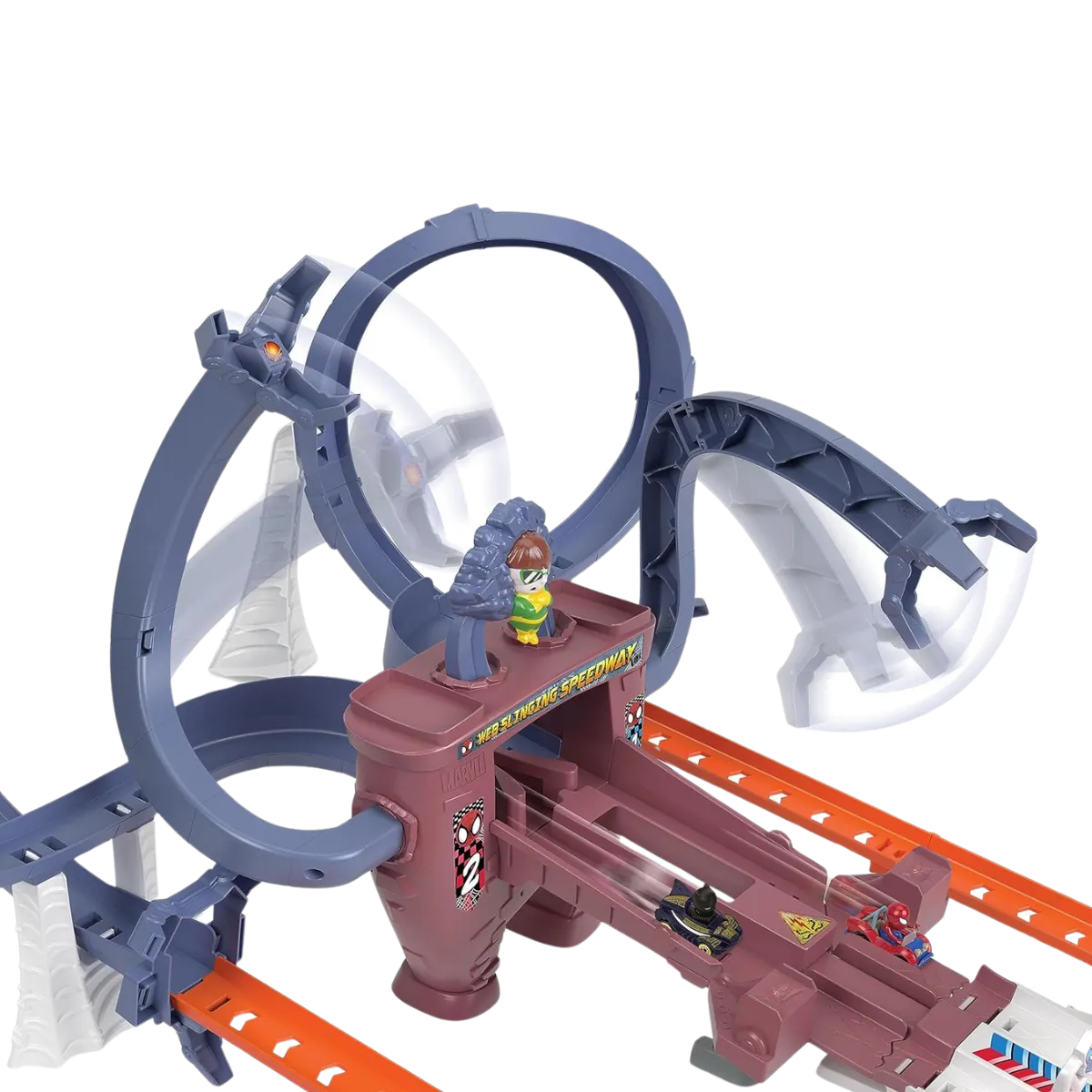 Hot Wheels Spider-Man Web-Slinging Speedway Track Set Spider-Man & Black Panther - Image 4