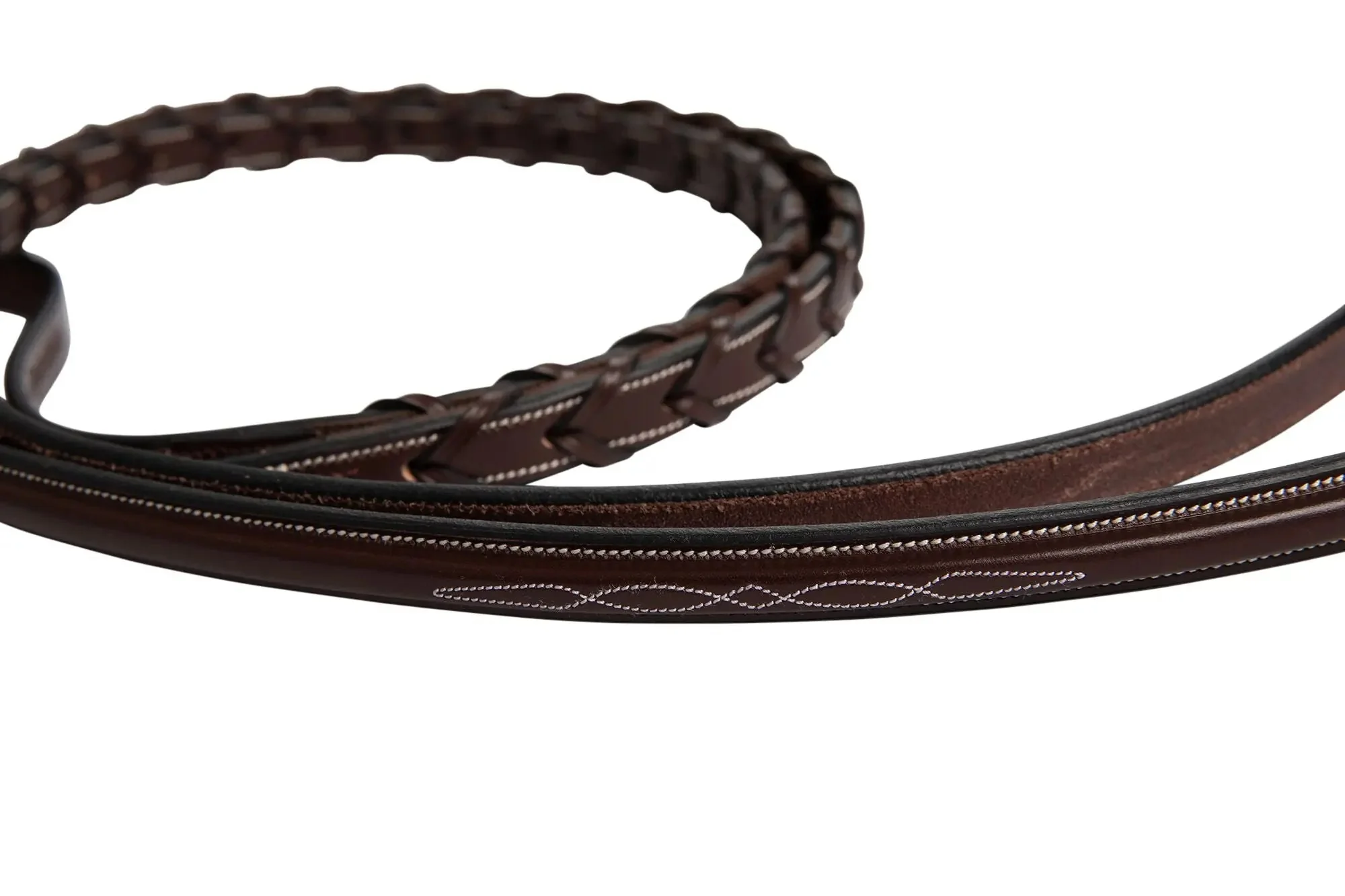 Huntley Equestrian Fancy Stitched Rubber Lined Laced Reins, Size Full - Image 4