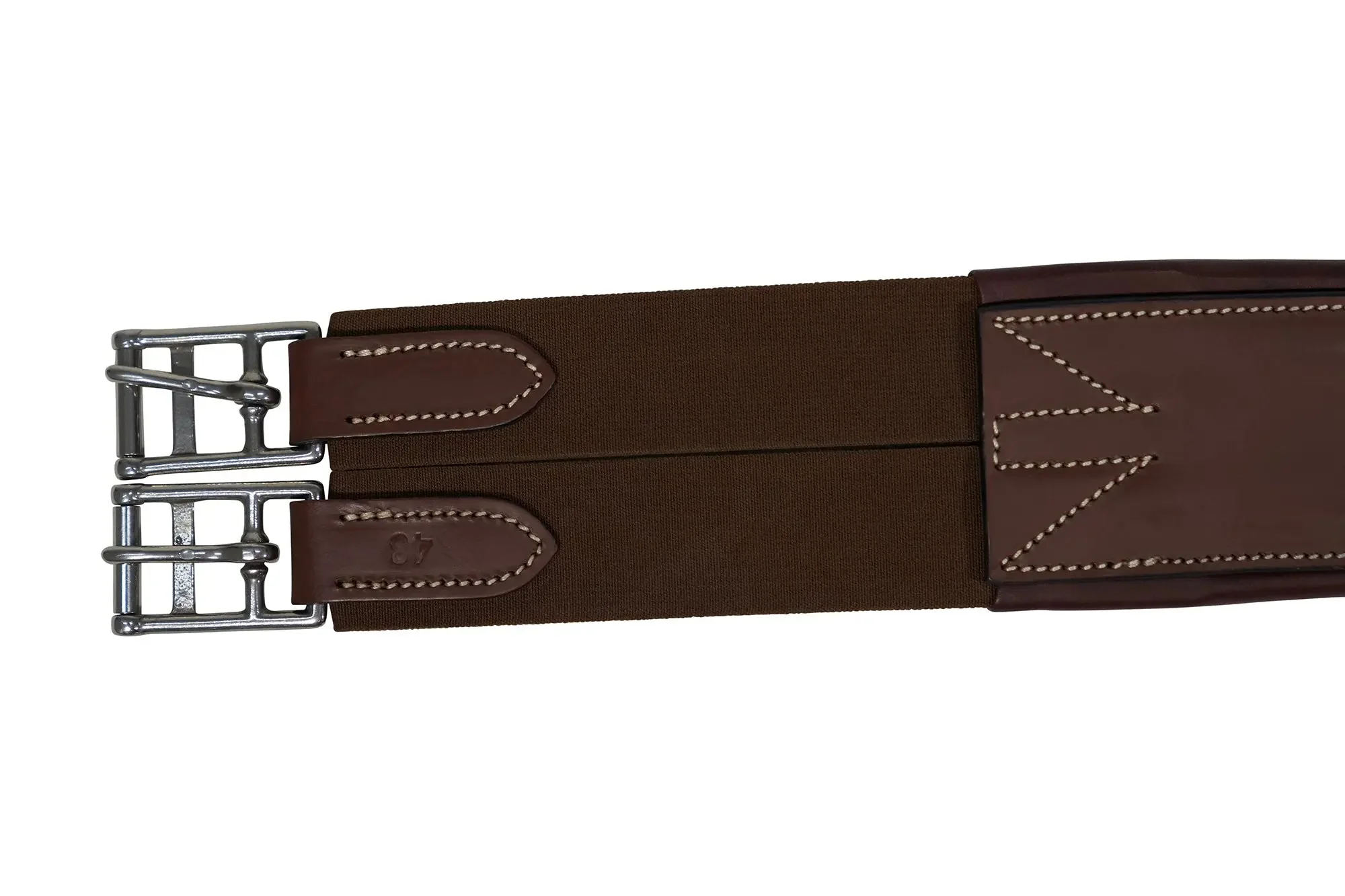 Huntley Equestrian Sedgwick Leather Fancy Stitched Padded Leather Contour Shaped Girth with Double End Elastic - Image 2