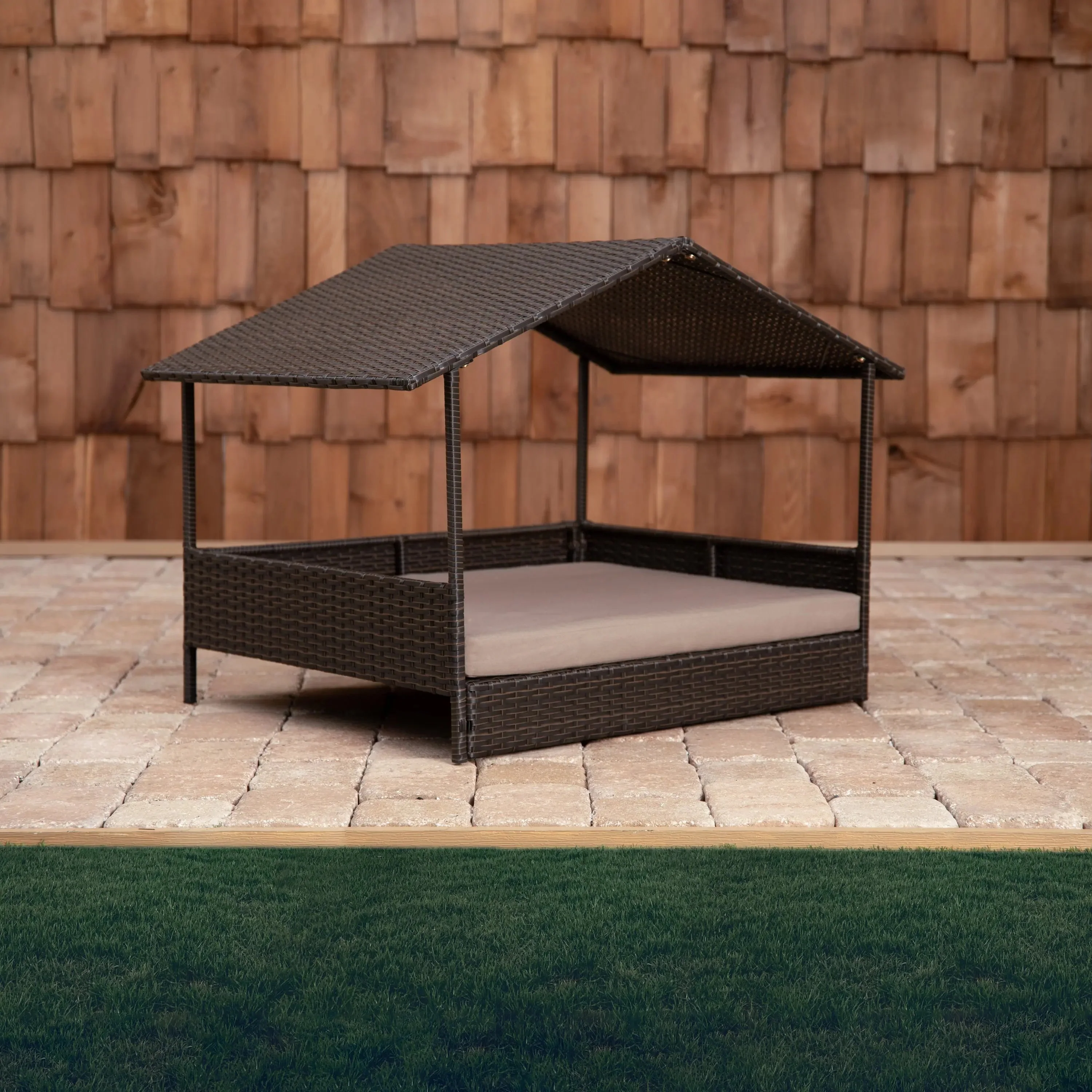 Huntley Pet Rattan Wicker Indoor Outdoor Cabana Raised Pet Bed - Image 17