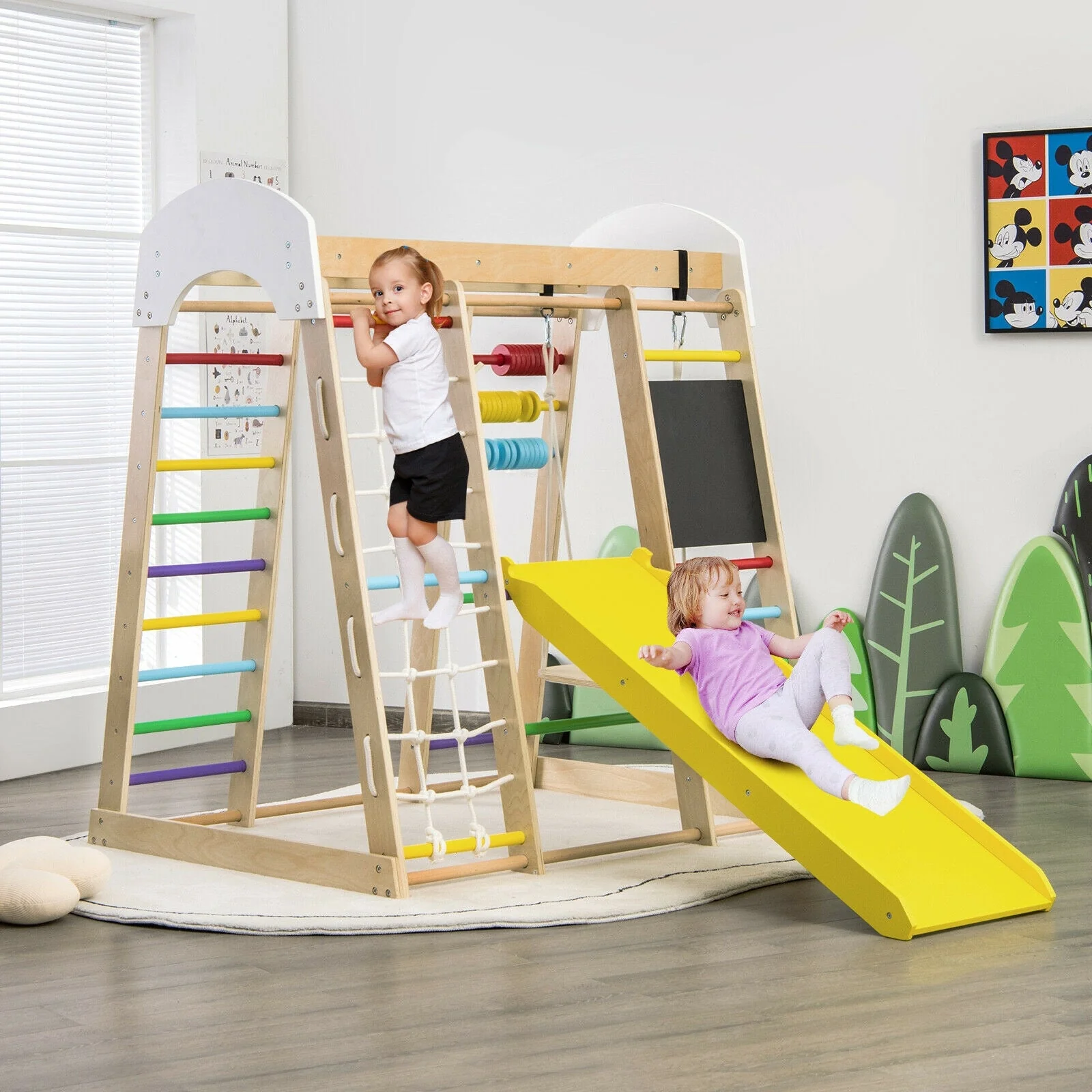 Indoor Playground Climbing Gym Wooden 8-in-1 Climber Playset for Children-Multicolor - Image 2
