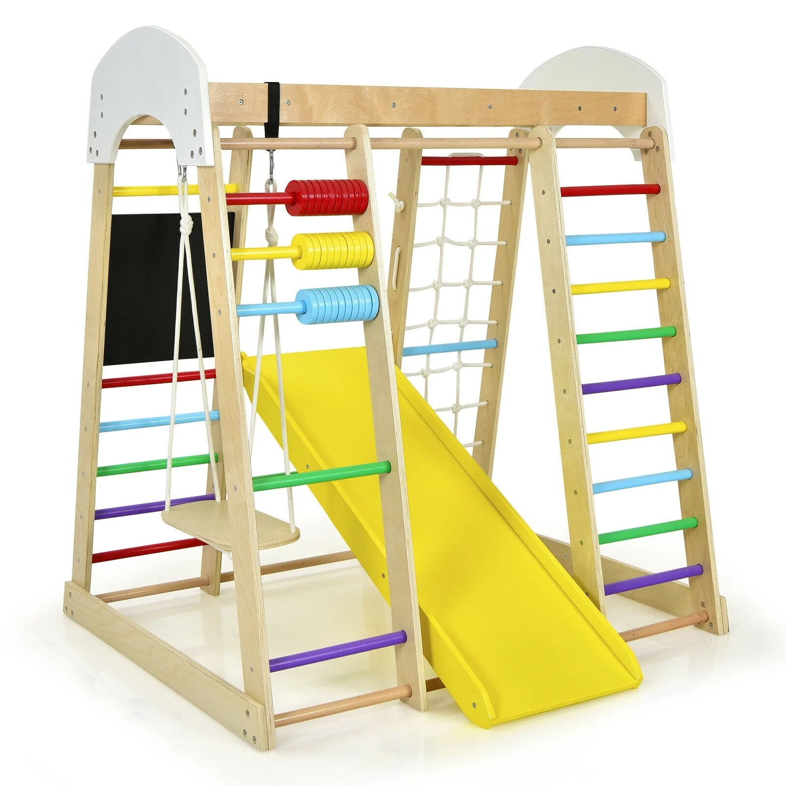 Indoor Playground Climbing Gym Wooden 8-in-1 Climber Playset for Children-Multicolor - Image 3