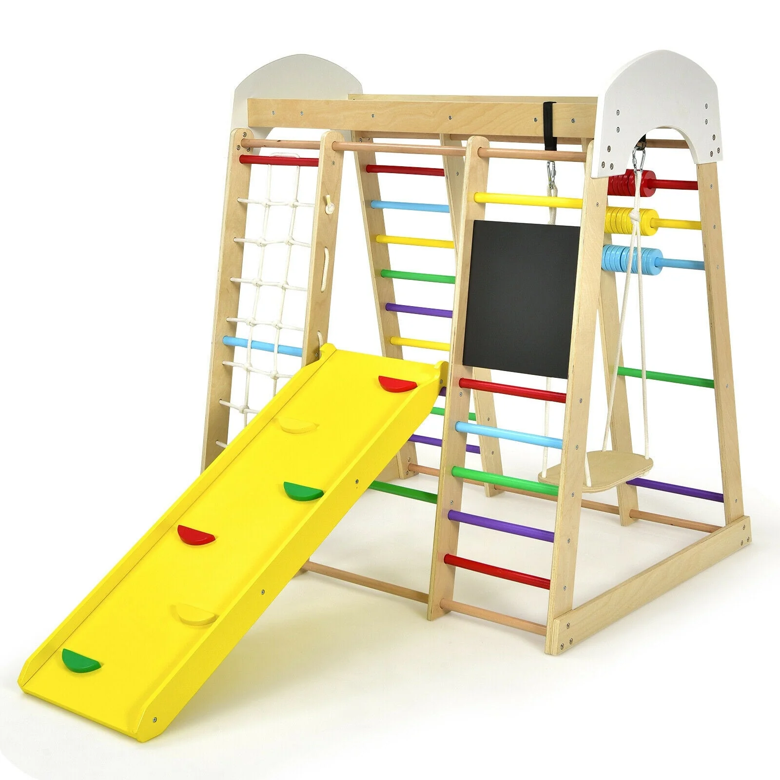 Indoor Playground Climbing Gym Wooden 8-in-1 Climber Playset for Children-Multicolor - Image 4