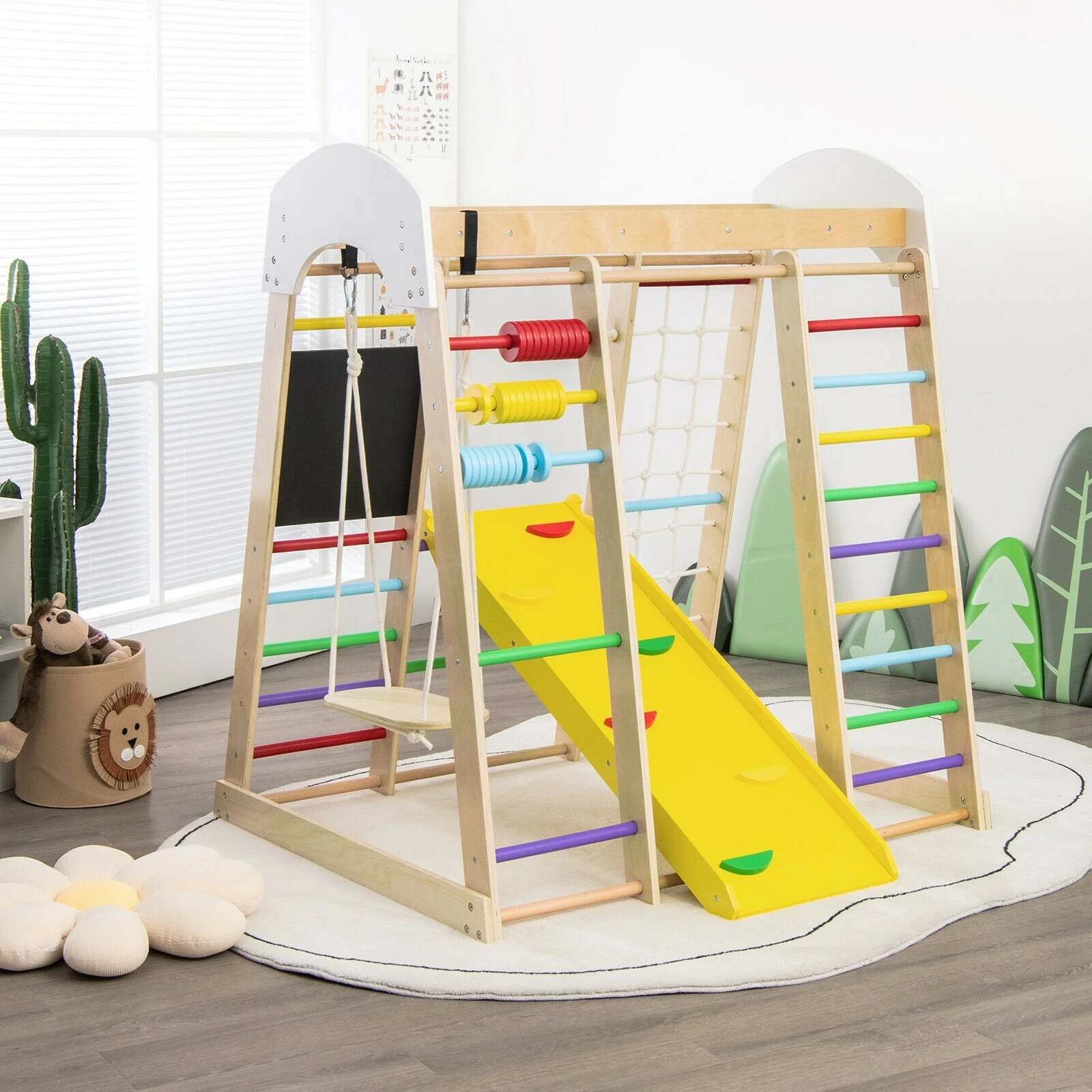 Indoor Playground Climbing Gym Wooden 8-in-1 Climber Playset for Children-Multicolor - Image 8