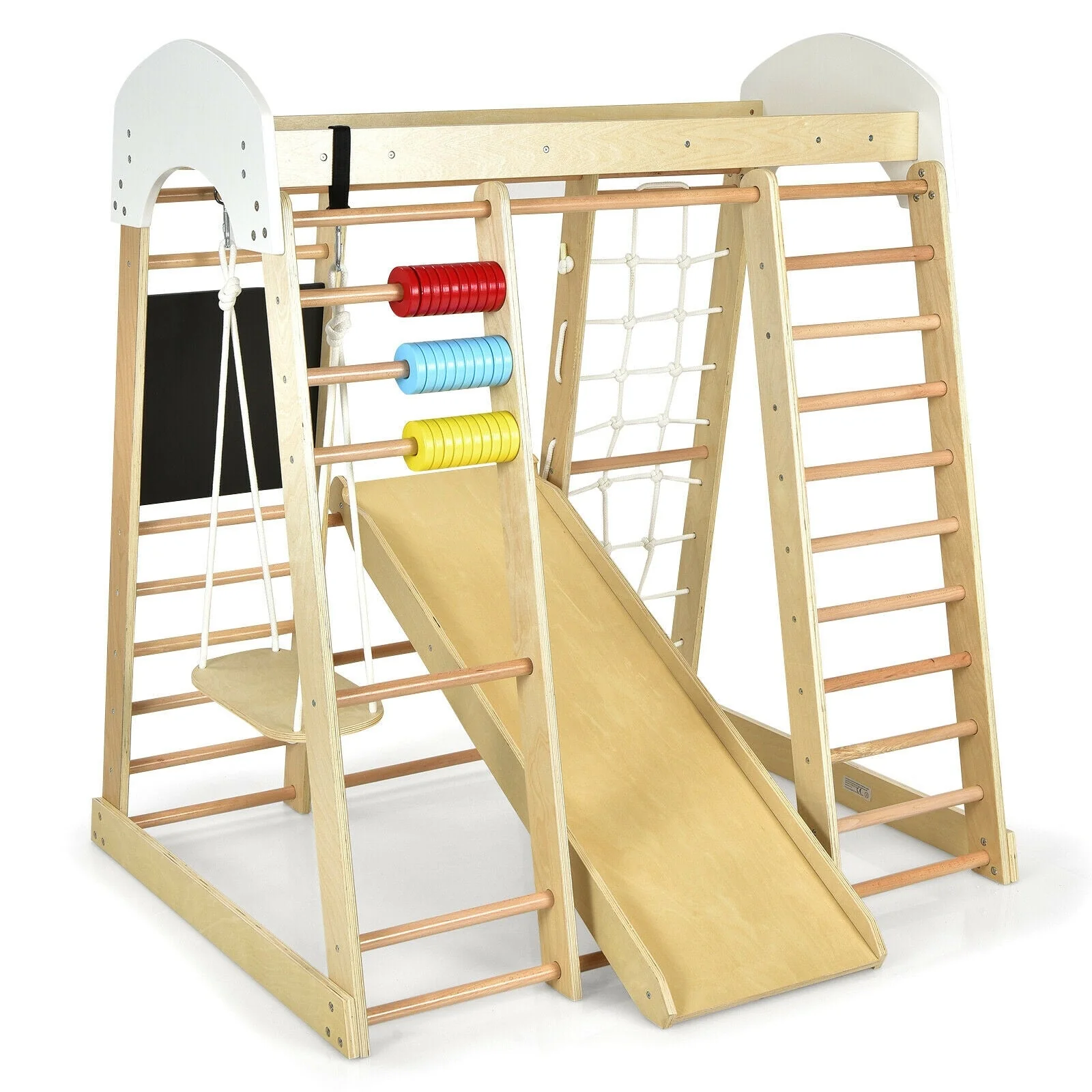 Indoor Playground Climbing Gym Wooden 8-in-1 Climber Playset for Children-Natural - Image 3