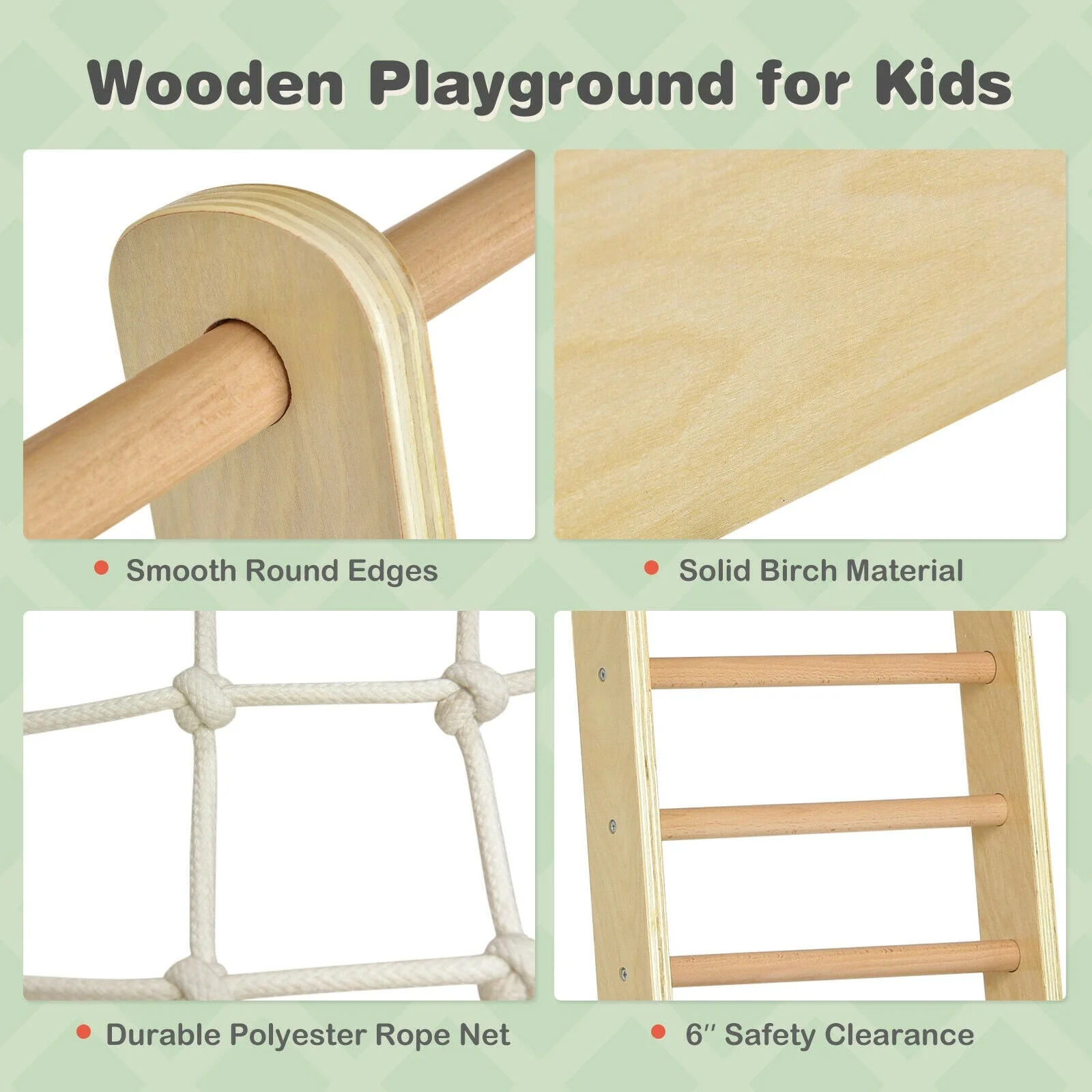 Indoor Playground Climbing Gym Wooden 8-in-1 Climber Playset for Children-Natural - Image 8