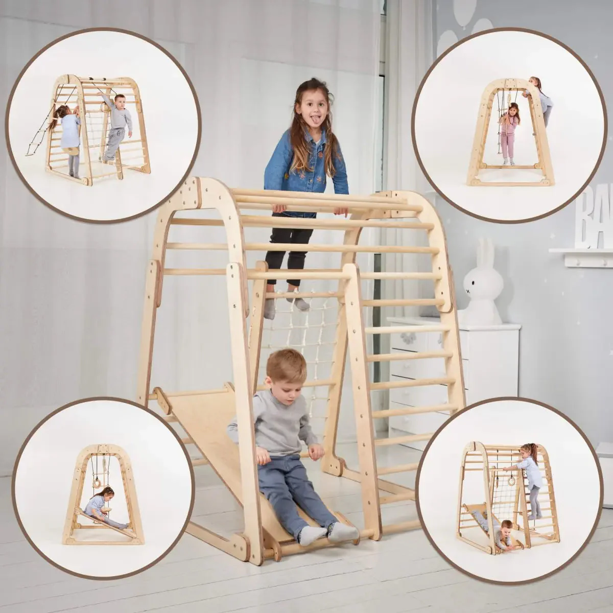 Indoor Wooden Playground for Children - 6in1 Playground + Swings Set + Slide Board - Image 3