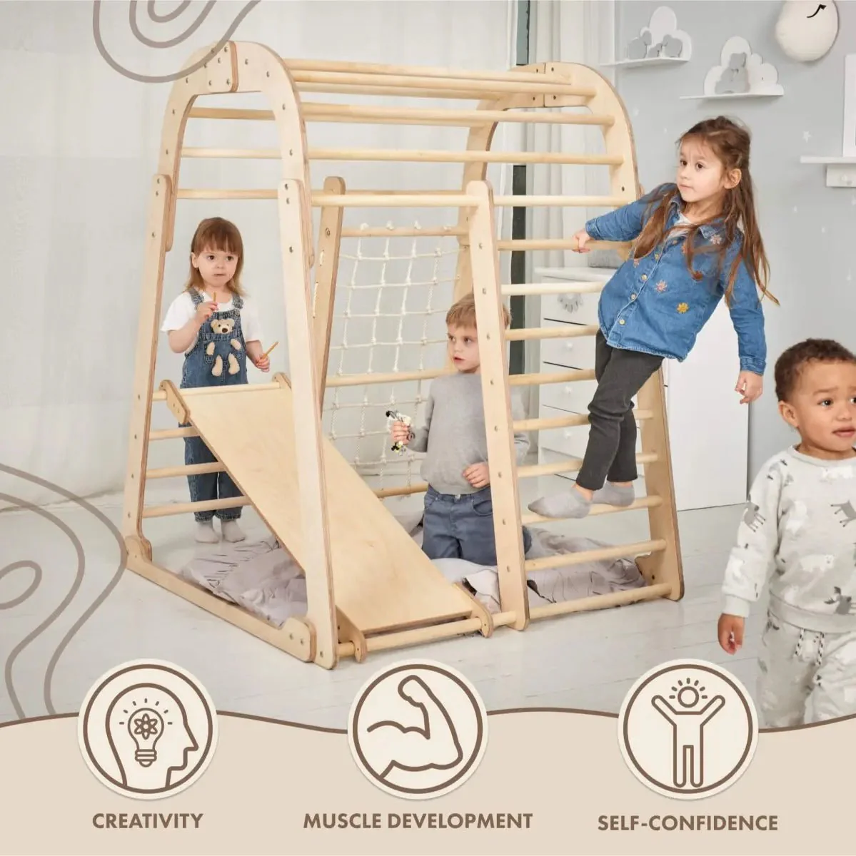 Indoor Wooden Playground for Children - 6in1 Playground + Swings Set + Slide Board - Image 5