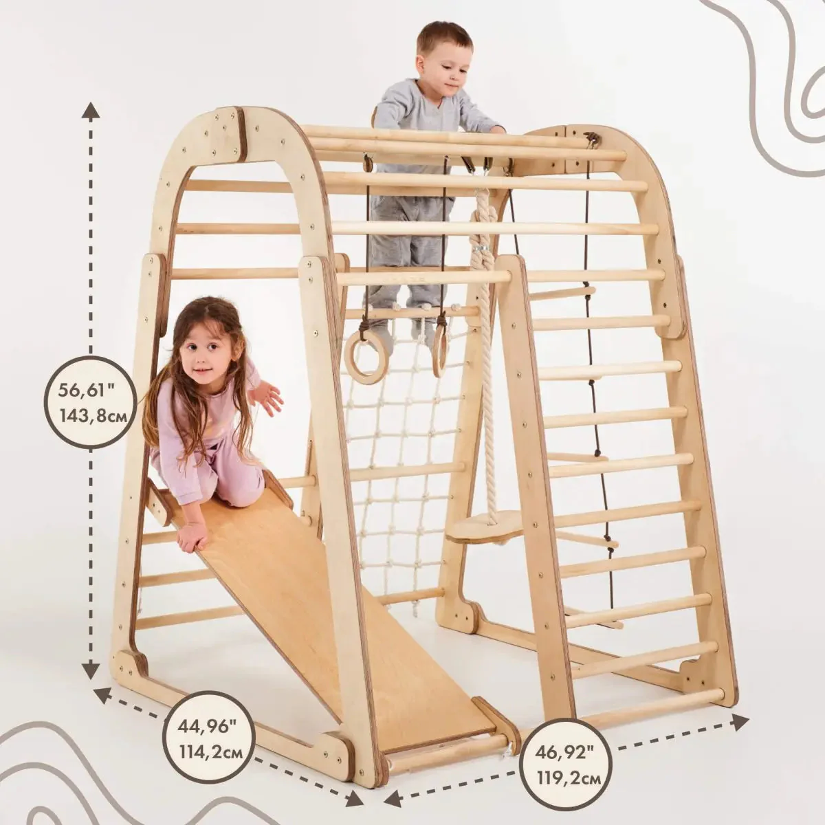Indoor Wooden Playground for Children - 6in1 Playground + Swings Set + Slide Board - Image 2