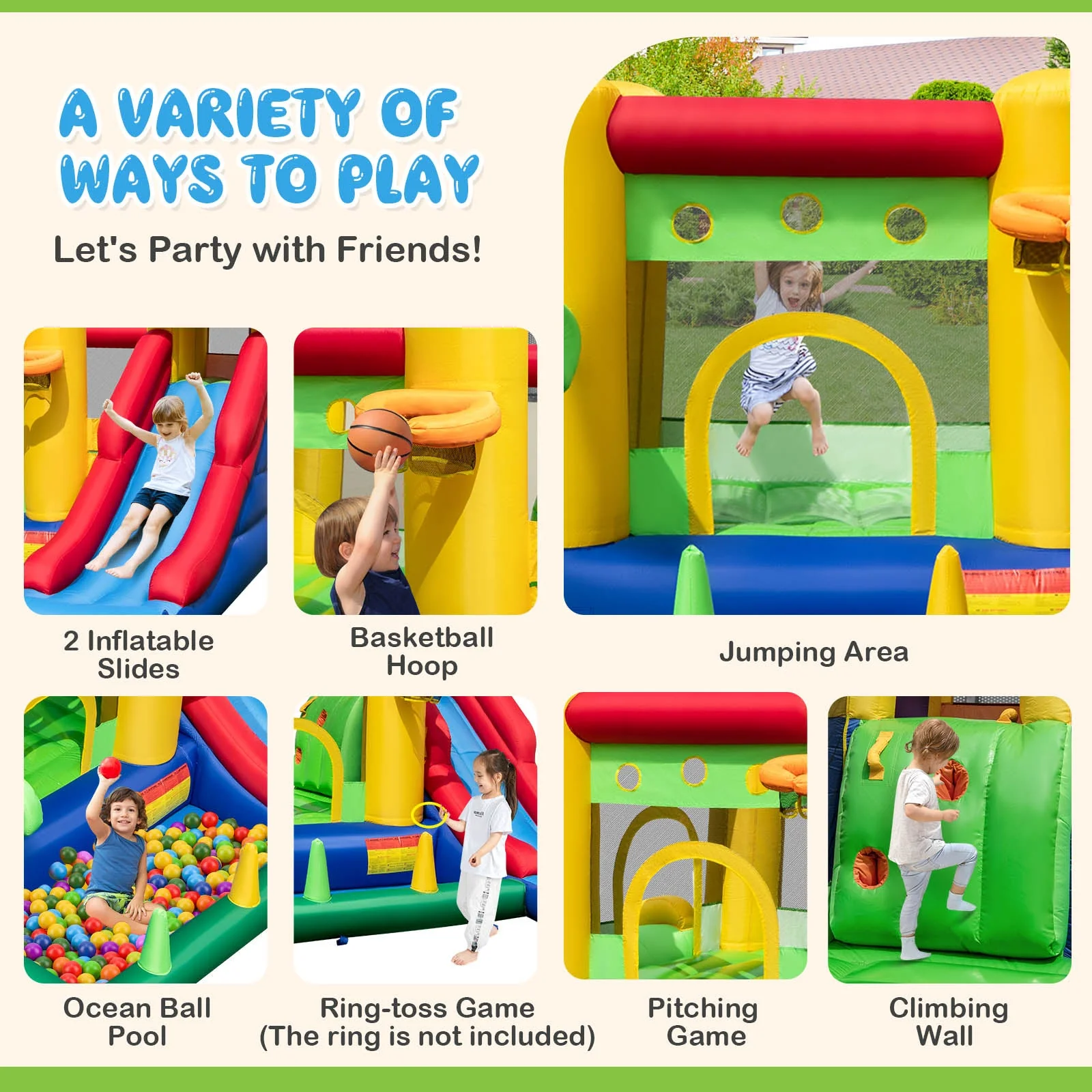 Inflatable Bounce Castle with Double Slides and 735W Blower - Image 6