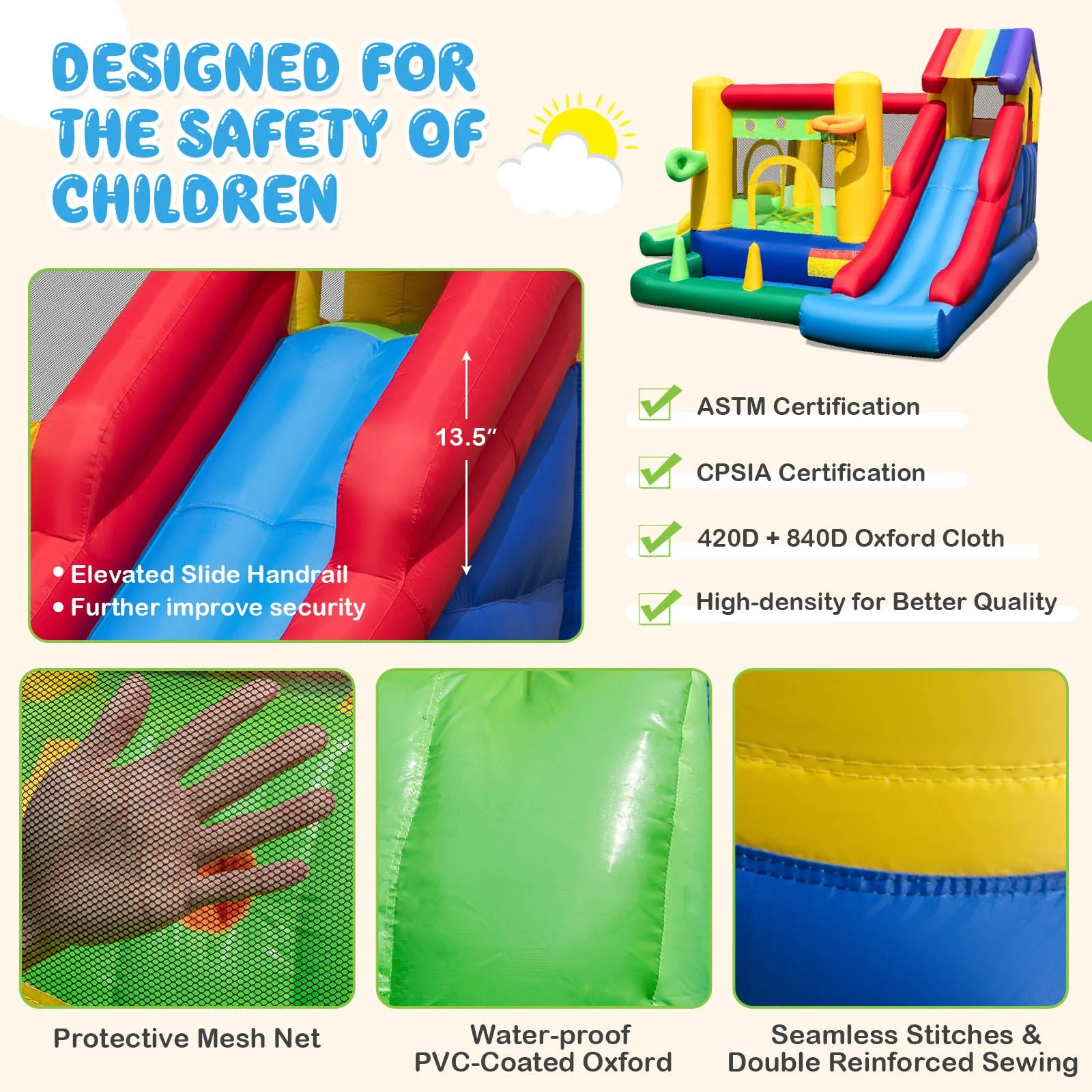 Inflatable Bounce Castle with Double Slides and 735W Blower - Image 8