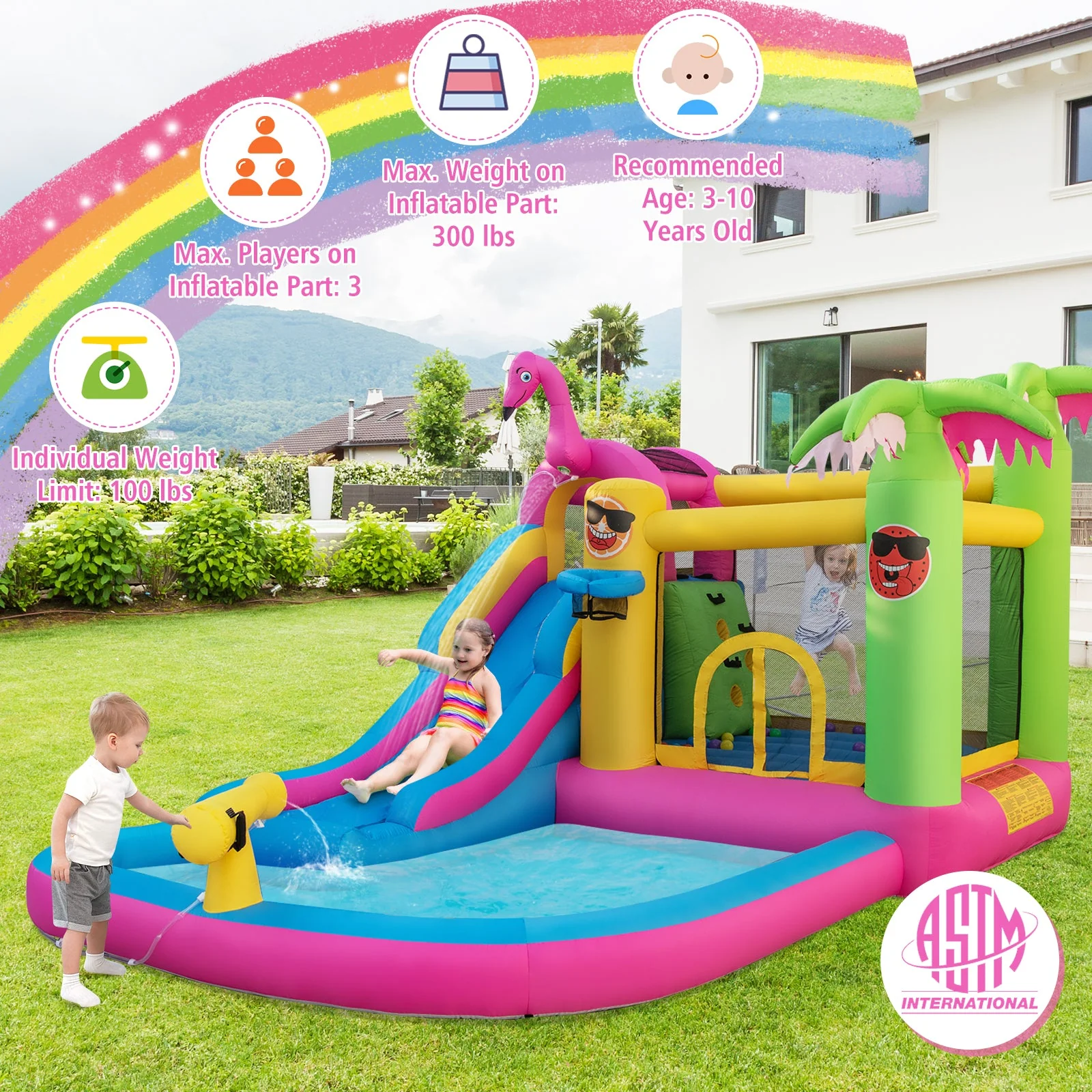 Inflatable Bounce Castle with Long Water Slide and 735W Blower - Image 5