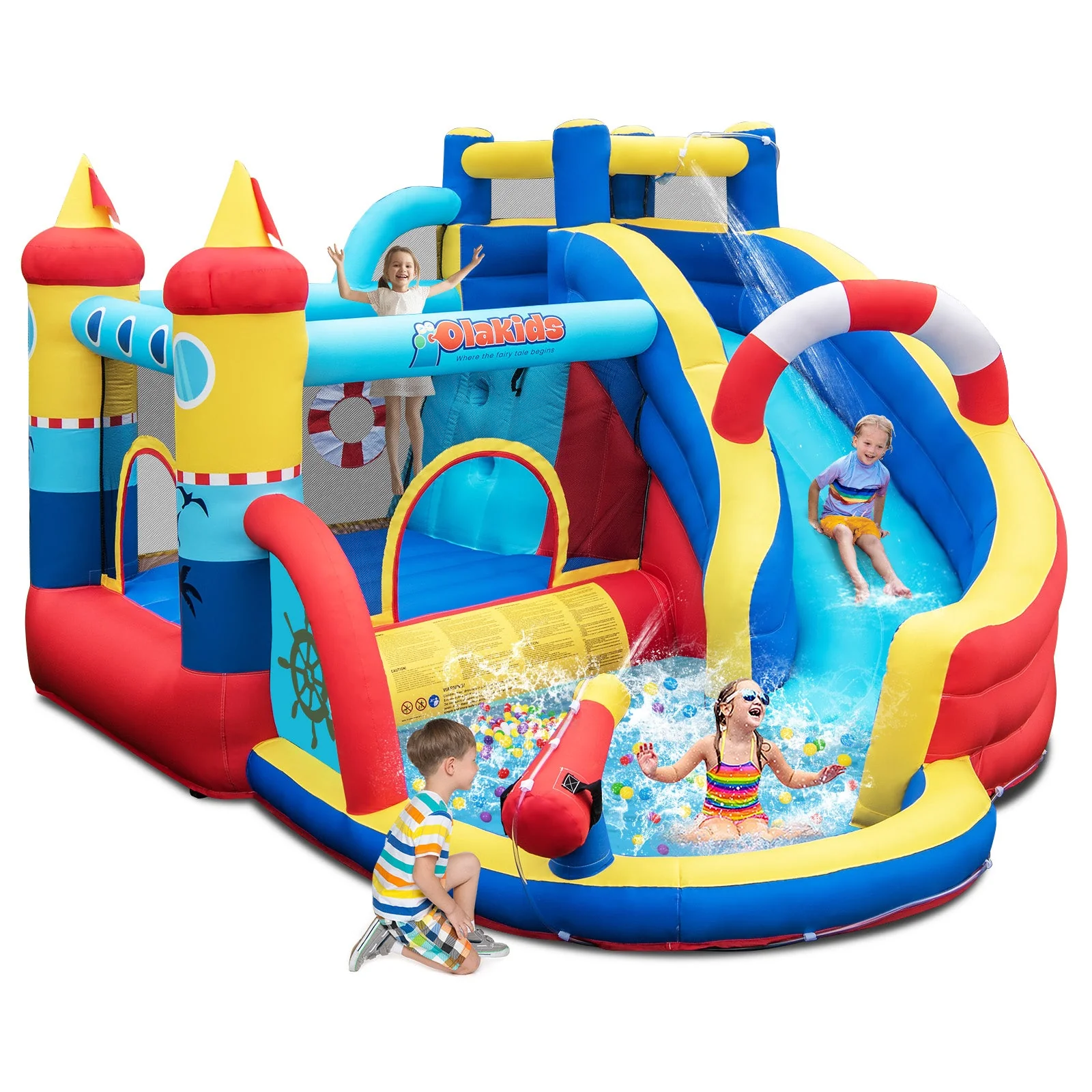 Inflatable Bounce Castle with Slide Climbing Wall and 450W Blower - Image 5