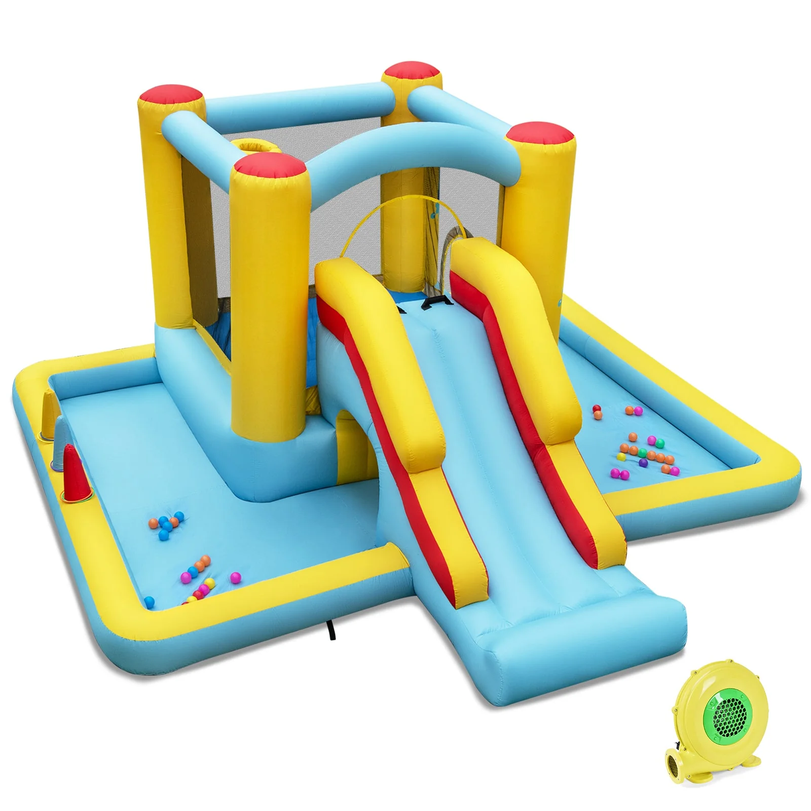 Inflatable Bounce House 7-in-1 Bouncy Castle with Slide and Tunnel with 480W Blower - Image 2