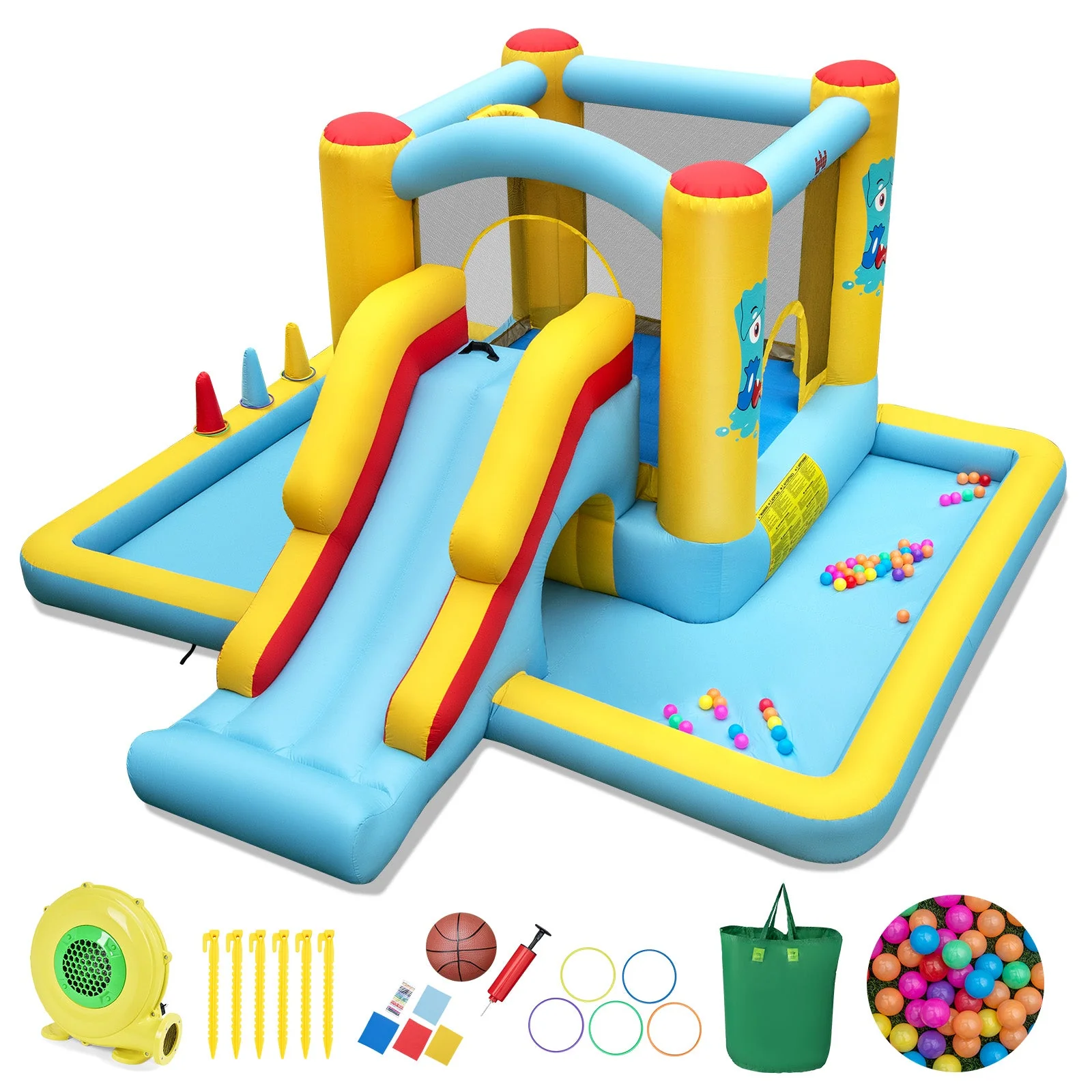 Inflatable Bounce House 7-in-1 Bouncy Castle with Slide and Tunnel with 480W Blower - Image 3