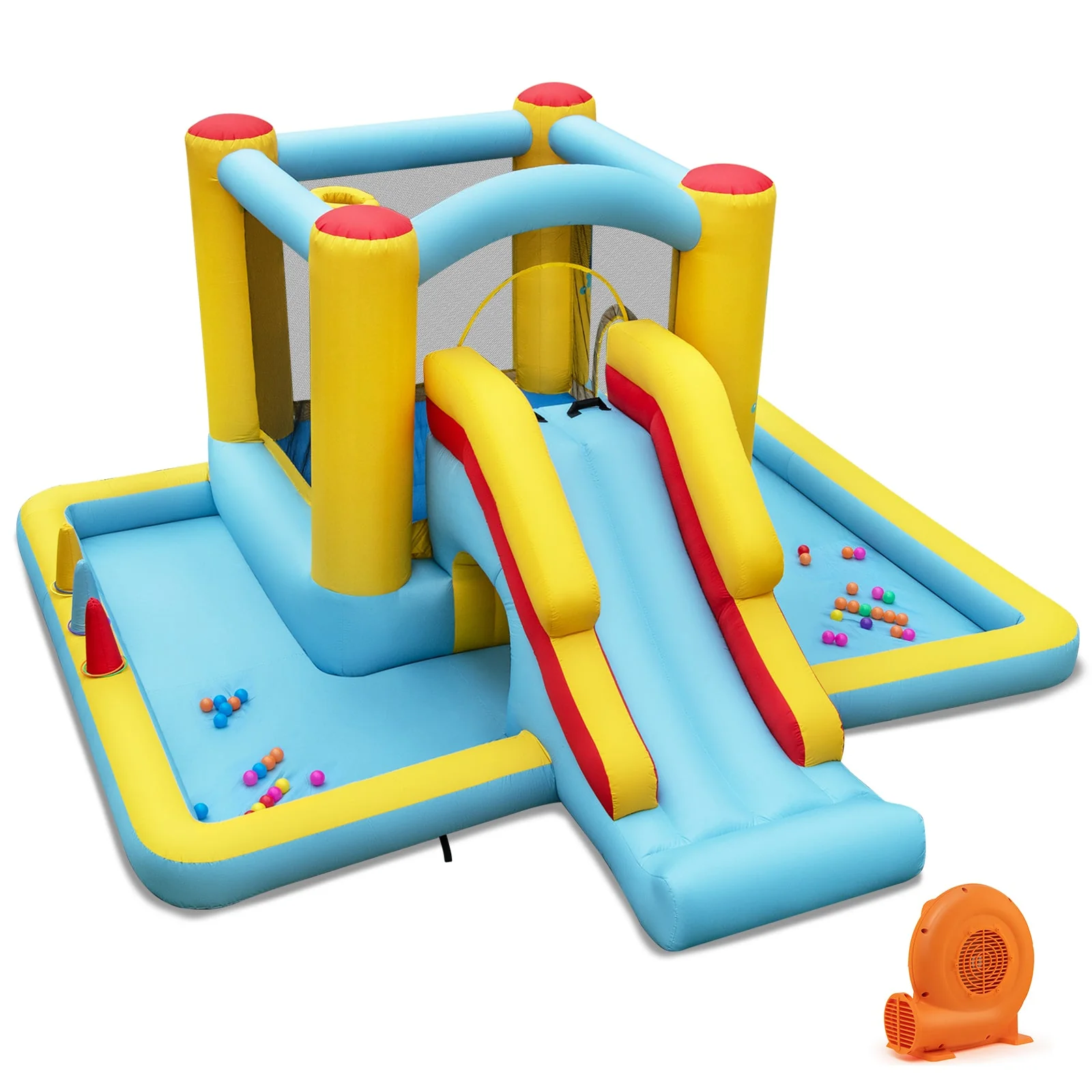Inflatable Bounce House 7-in-1 Bouncy Castle with Slide and Tunnel with 550W Blower - Image 2