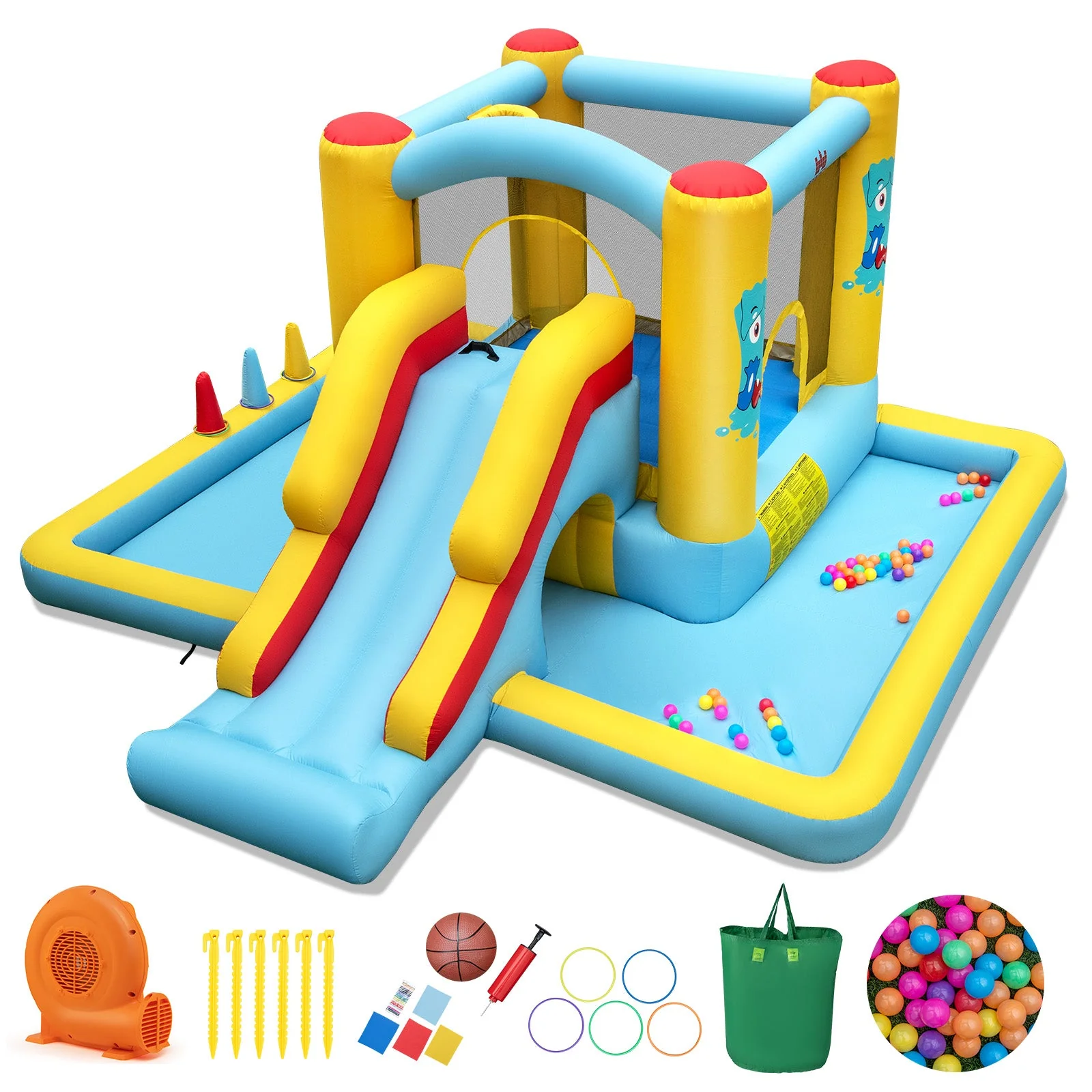 Inflatable Bounce House 7-in-1 Bouncy Castle with Slide and Tunnel with 550W Blower - Image 3