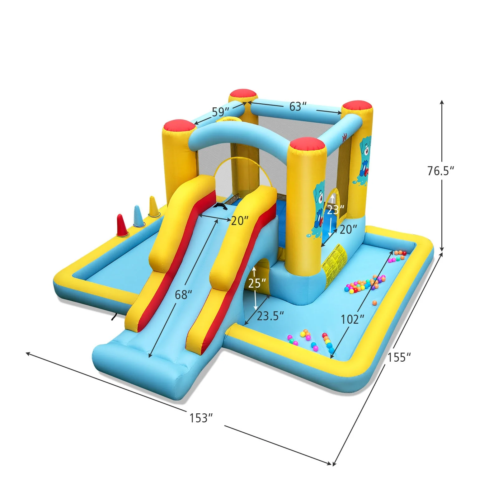 Inflatable Bounce House 7-in-1 Bouncy Castle with Slide and Tunnel with 550W Blower - Image 4