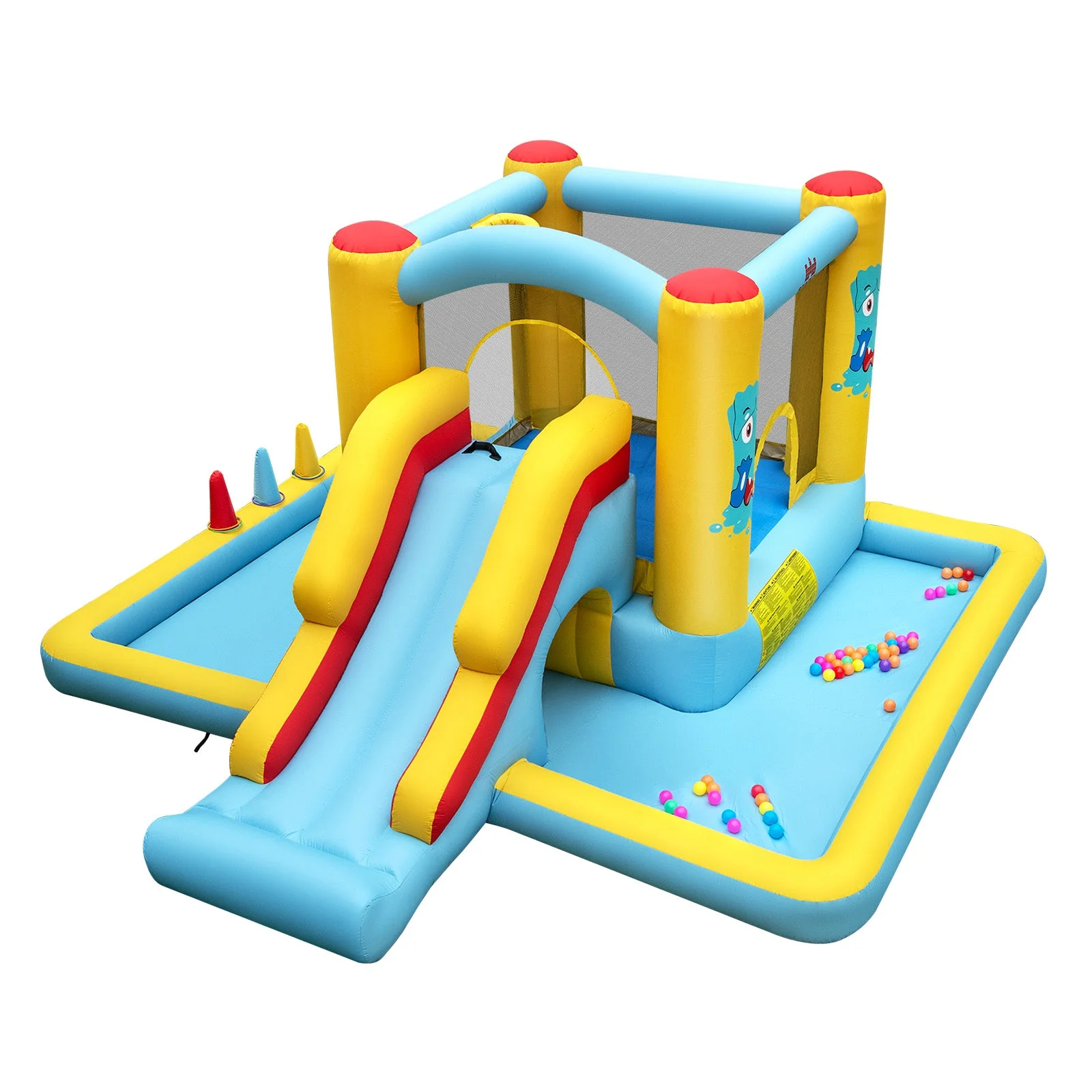 Inflatable Bounce House 7-in-1 Bouncy Castle with Slide and Tunnel without Blower - Image 3