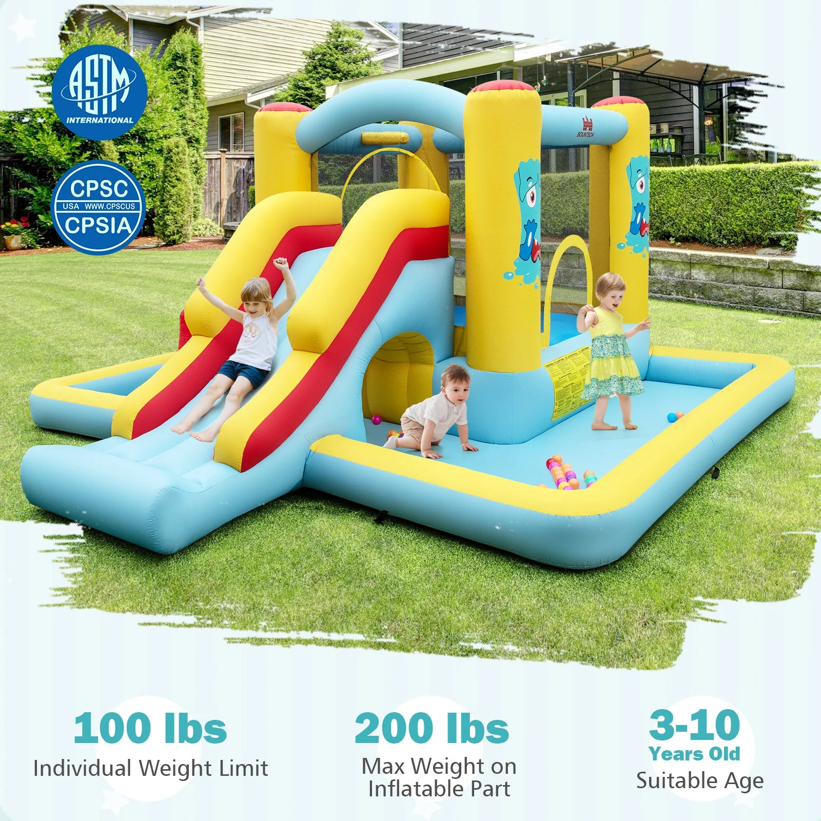 Inflatable Bounce House 7-in-1 Bouncy Castle with Slide and Tunnel without Blower - Image 6