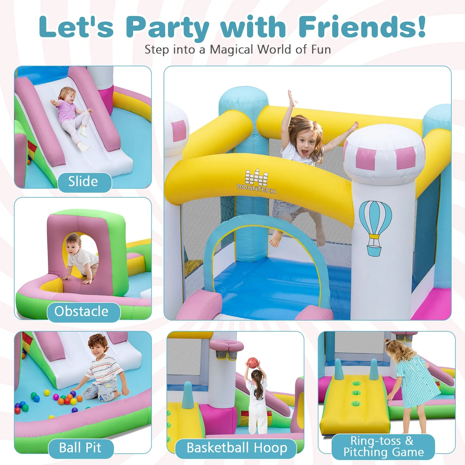 Inflatable Bounce House Bouncy Castle with Obstacle and Ball Pit with 520W Blower - Image 7
