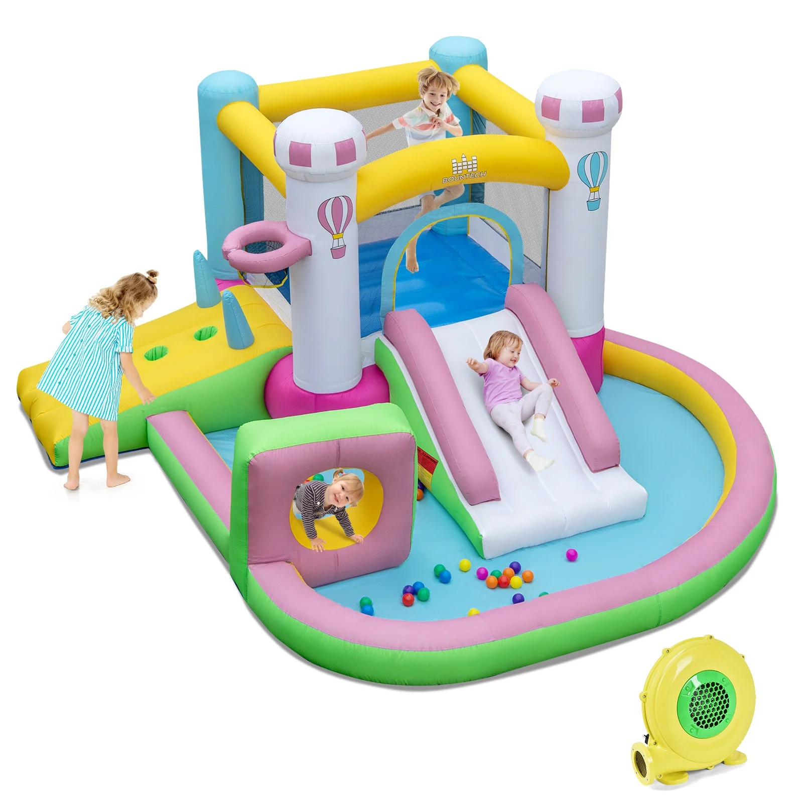 Inflatable Bounce House Bouncy Castle with Slide and Obstacle and Ball Pit with 480W Blower - Image 3