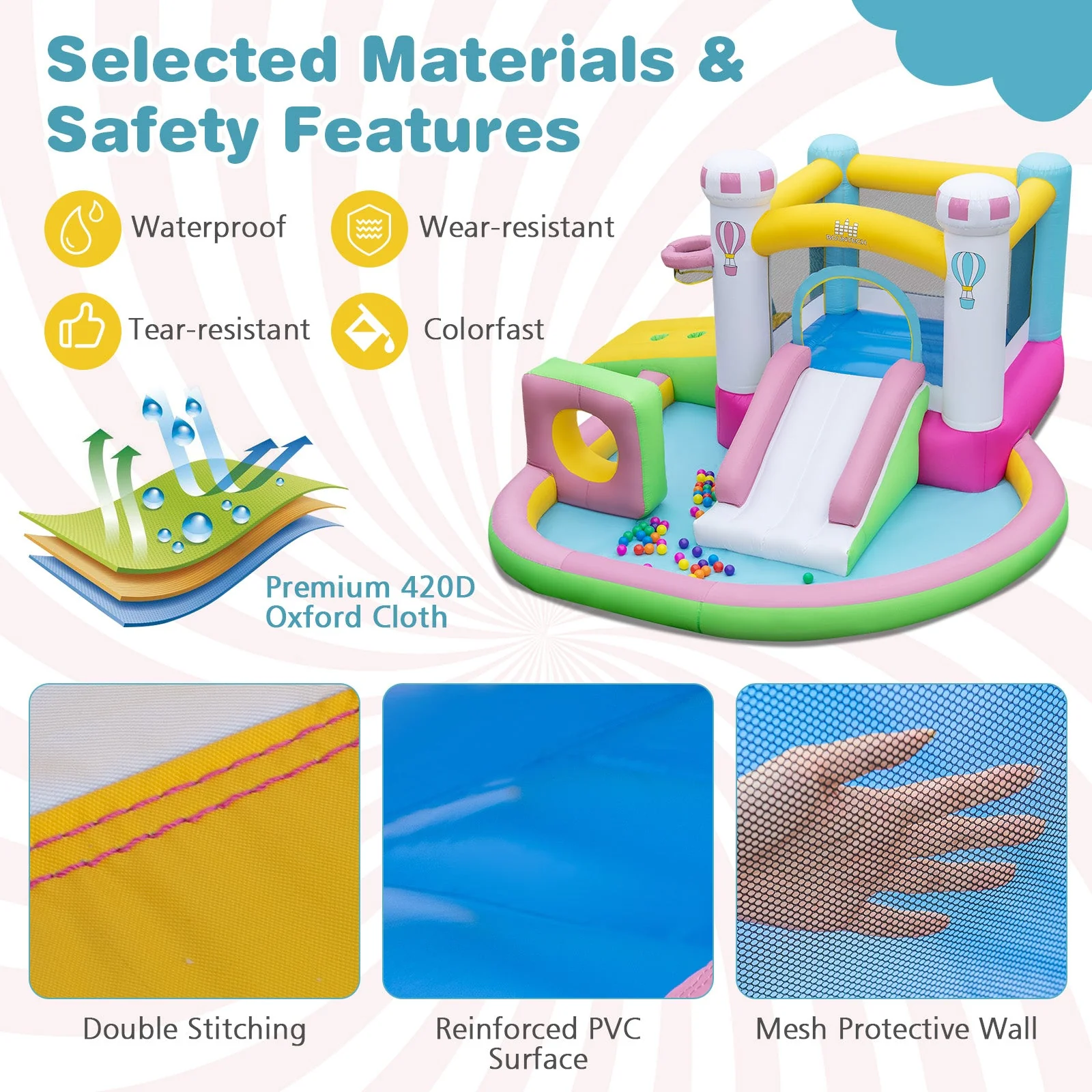 Inflatable Bounce House Bouncy Castle with Slide and Obstacle and Ball Pit with 480W Blower - Image 8