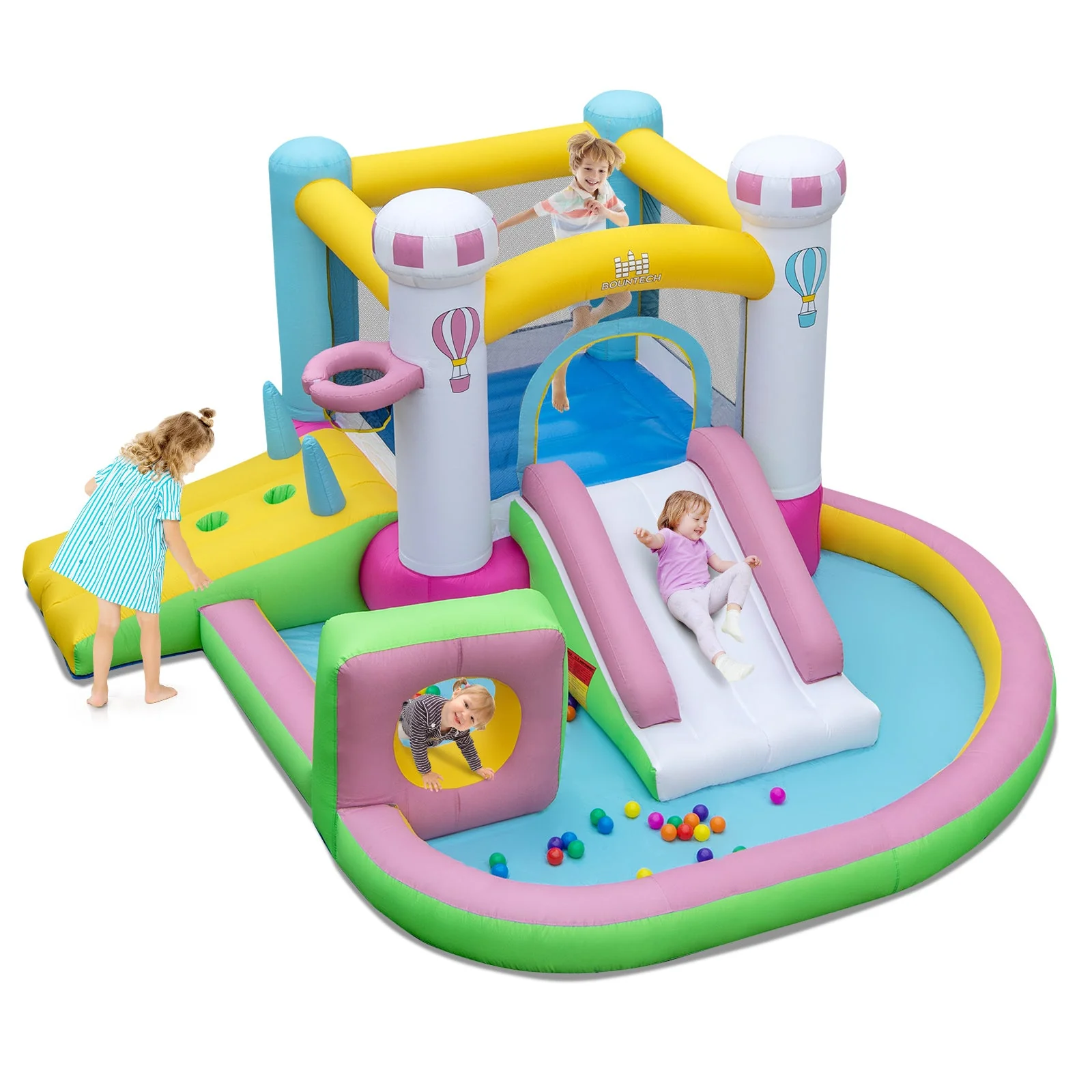 Inflatable Bounce House Bouncy Castle with Slide and Obstacle and Ball Pit without Blower - Image 3