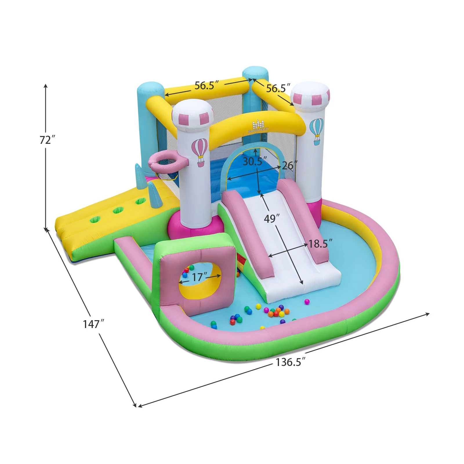 Inflatable Bounce House Bouncy Castle with Slide and Obstacle and Ball Pit without Blower - Image 4