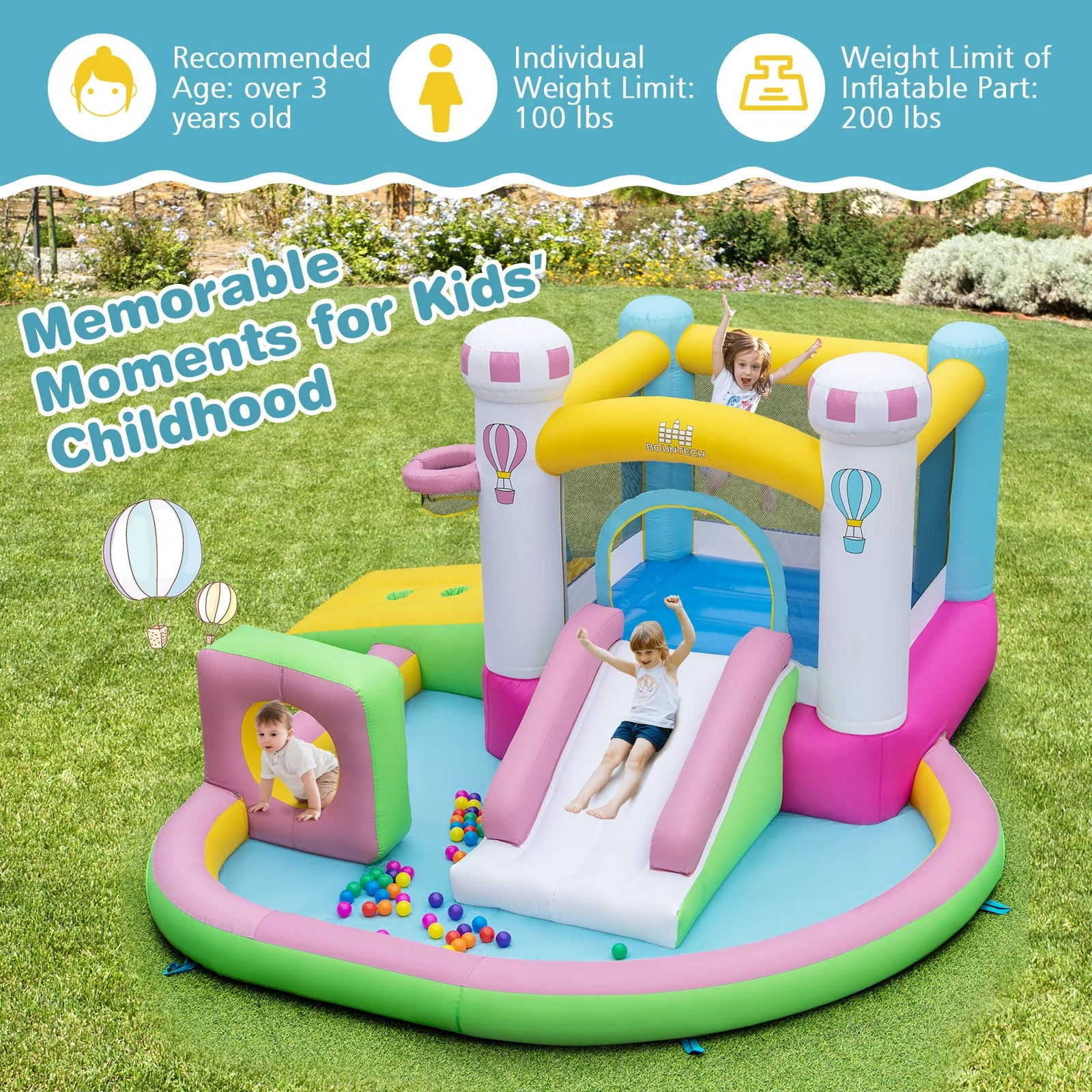 Inflatable Bounce House Bouncy Castle with Slide and Obstacle and Ball Pit without Blower - Image 7