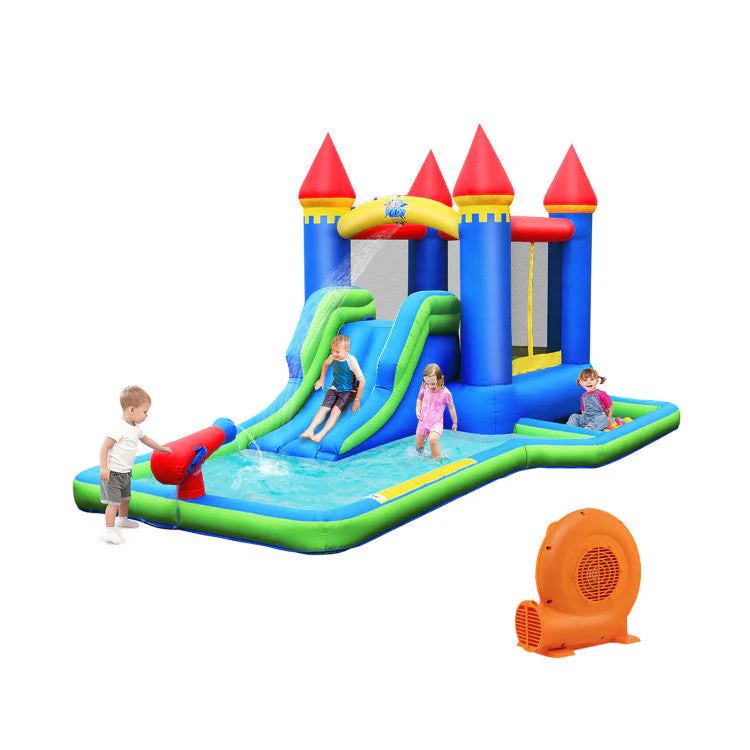 Inflatable Bounce House Castle Water Slide with Climbing Wall and 550W Blower - Image 3