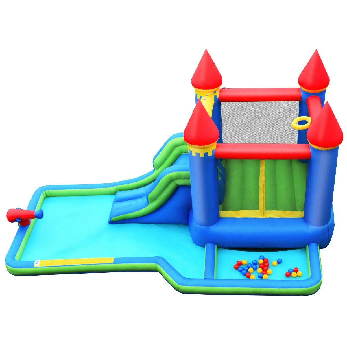 Inflatable Bounce House Castle Water Slide with Climbing Wall and 550W Blower - Image 4
