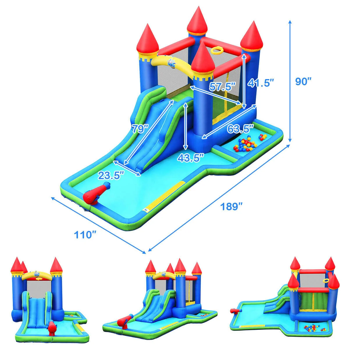 Inflatable Bounce House Castle Water Slide with Climbing Wall and 550W Blower - Image 5