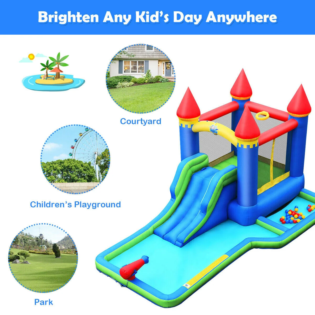 Inflatable Bounce House Castle Water Slide with Climbing Wall and 550W Blower - Image 8