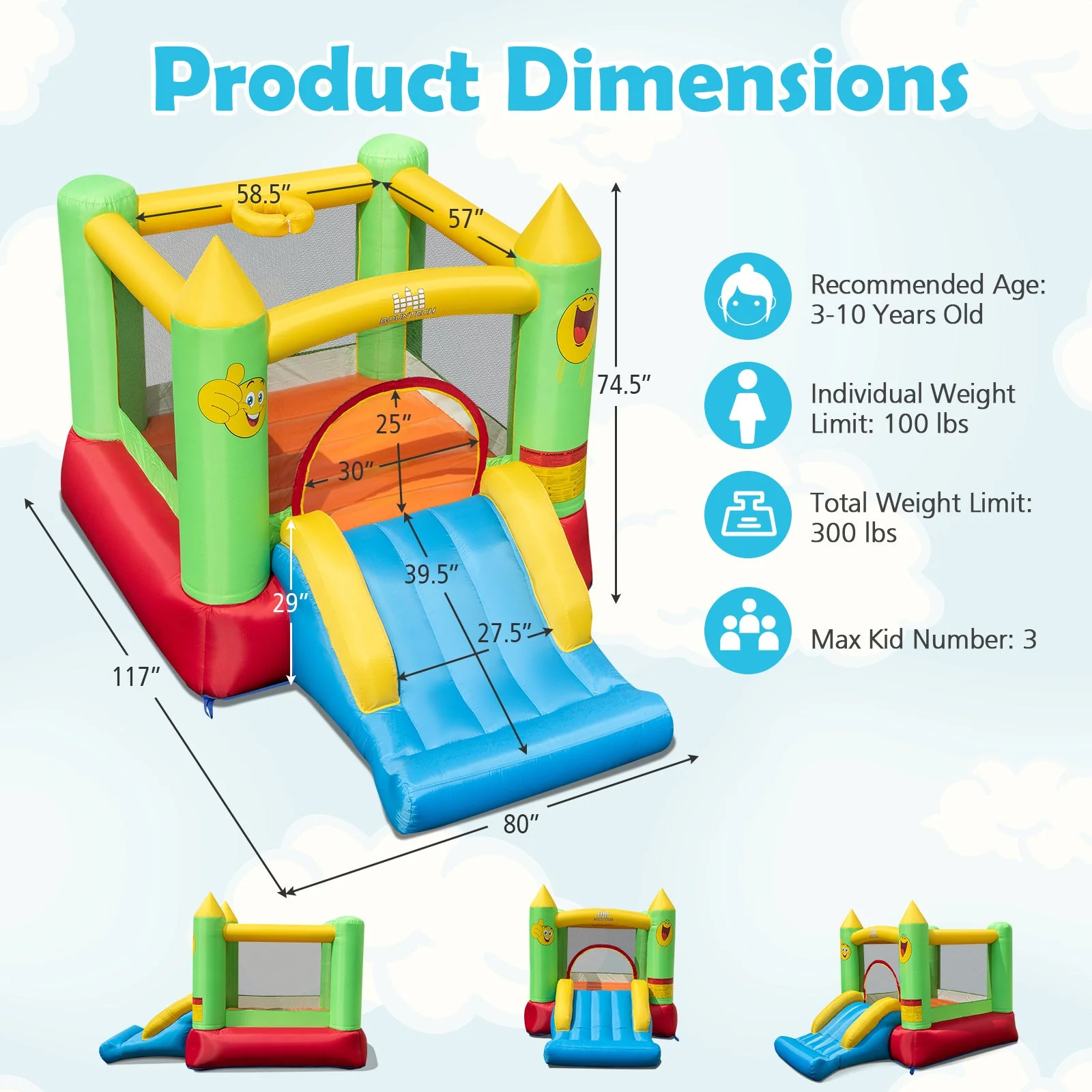 Inflatable Bounce House Kids Blow-up Bouncer with Slide with 480W Blower - Image 4