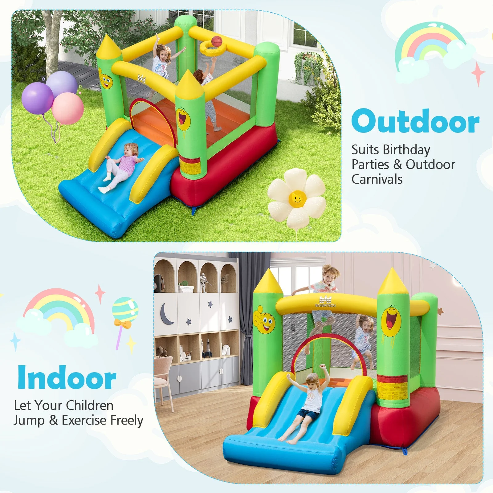 Inflatable Bounce House Kids Blow-up Bouncer with Slide with 480W Blower - Image 5